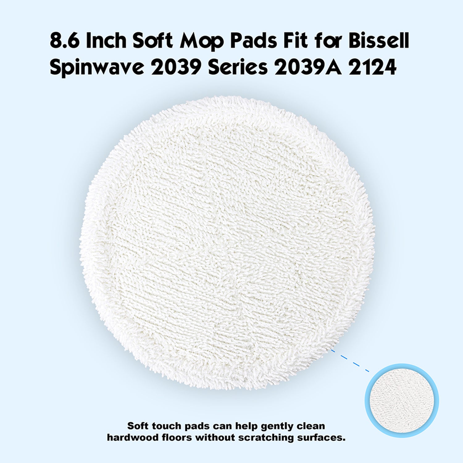 LTWHOME Replacement 8.6 Inch Soft Mop Pads Fit for Bissell Spinwave 2039 Series 2039A 2124 (Pack of 6)