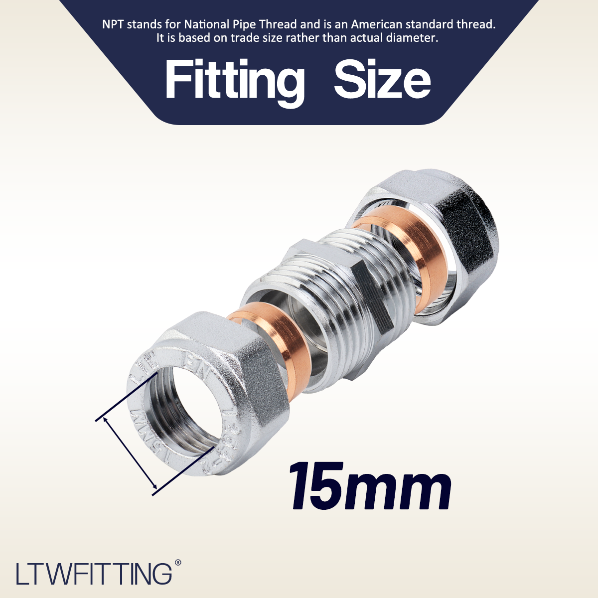 LTWFITTING Chrome Plated 15mm OD Compression Union, Brass Compression Fitting(Pack of 2)