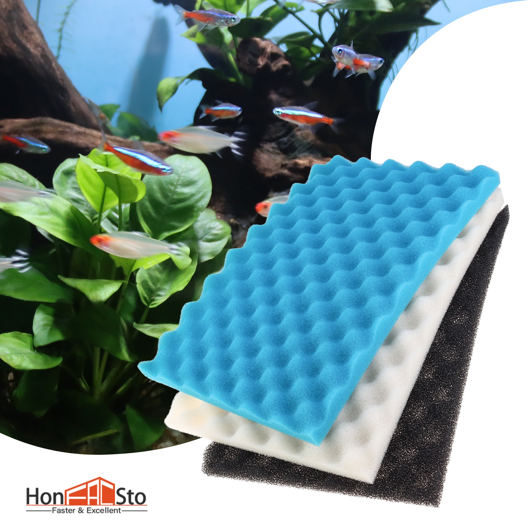 LTWHOME Fish Pond Foam Filter Sponge Set 430x280mm 3 Grade Media (Pack of 1 Set)