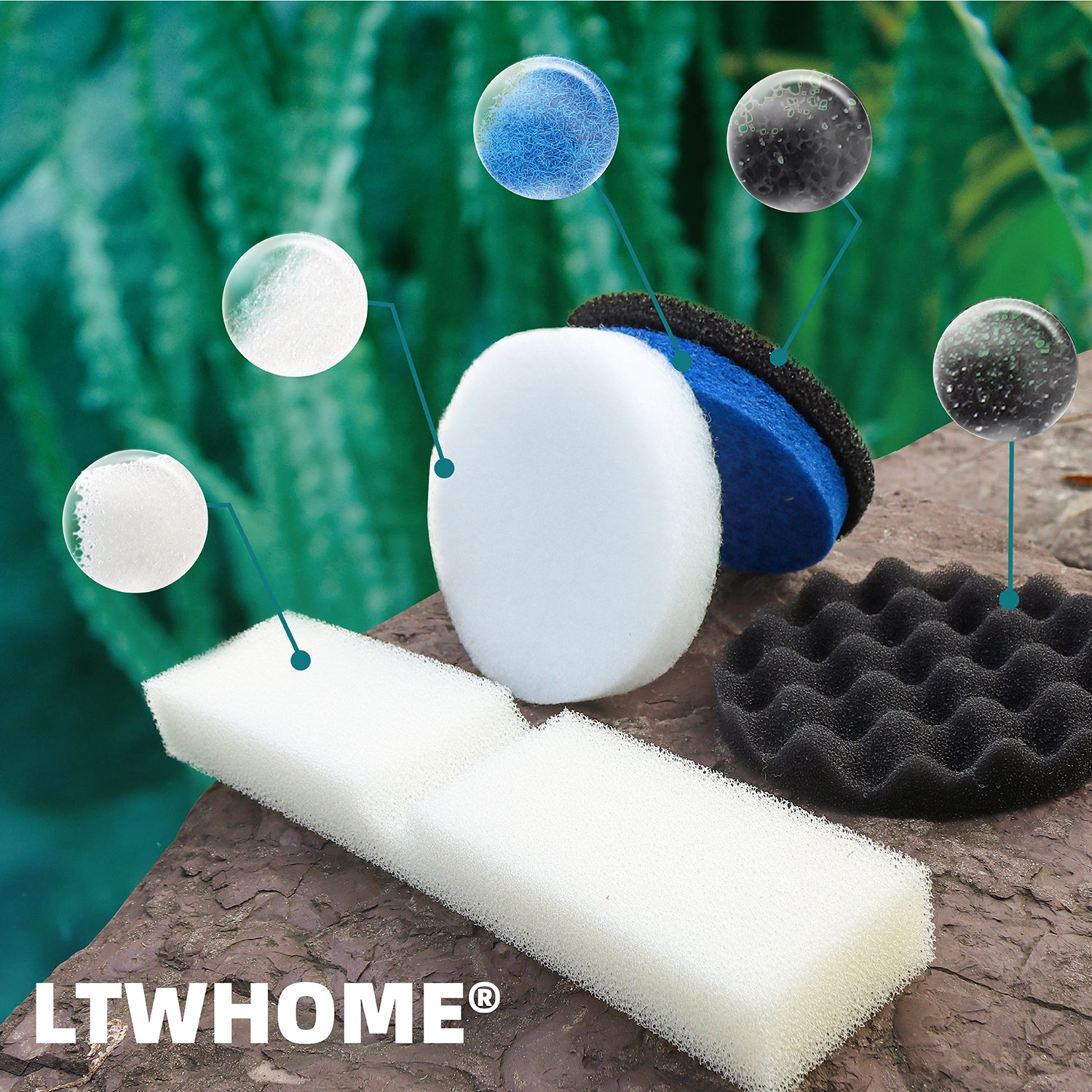 LTWHOME Value Pack of Foam Filters, Fine Filters, Carbon Filters, Bio-Foam Filters and Polishing Pads Set Fit for Fluval FX5 (Pack of 42)