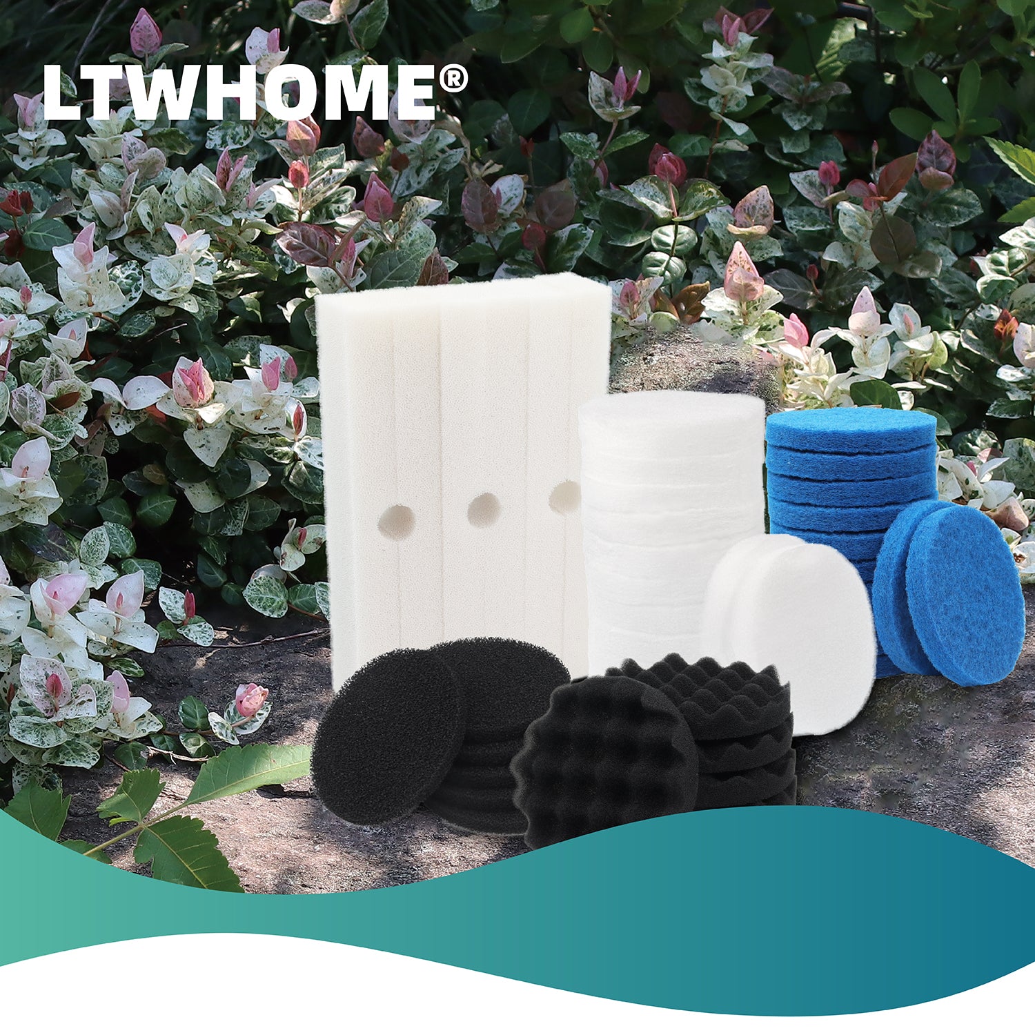 LTWHOME Value Pack of Foam Filters, Fine Filters, Carbon Filters, Bio-Foam Filters and Polishing Pads Set Fit for Fluval FX5 (Pack of 42)