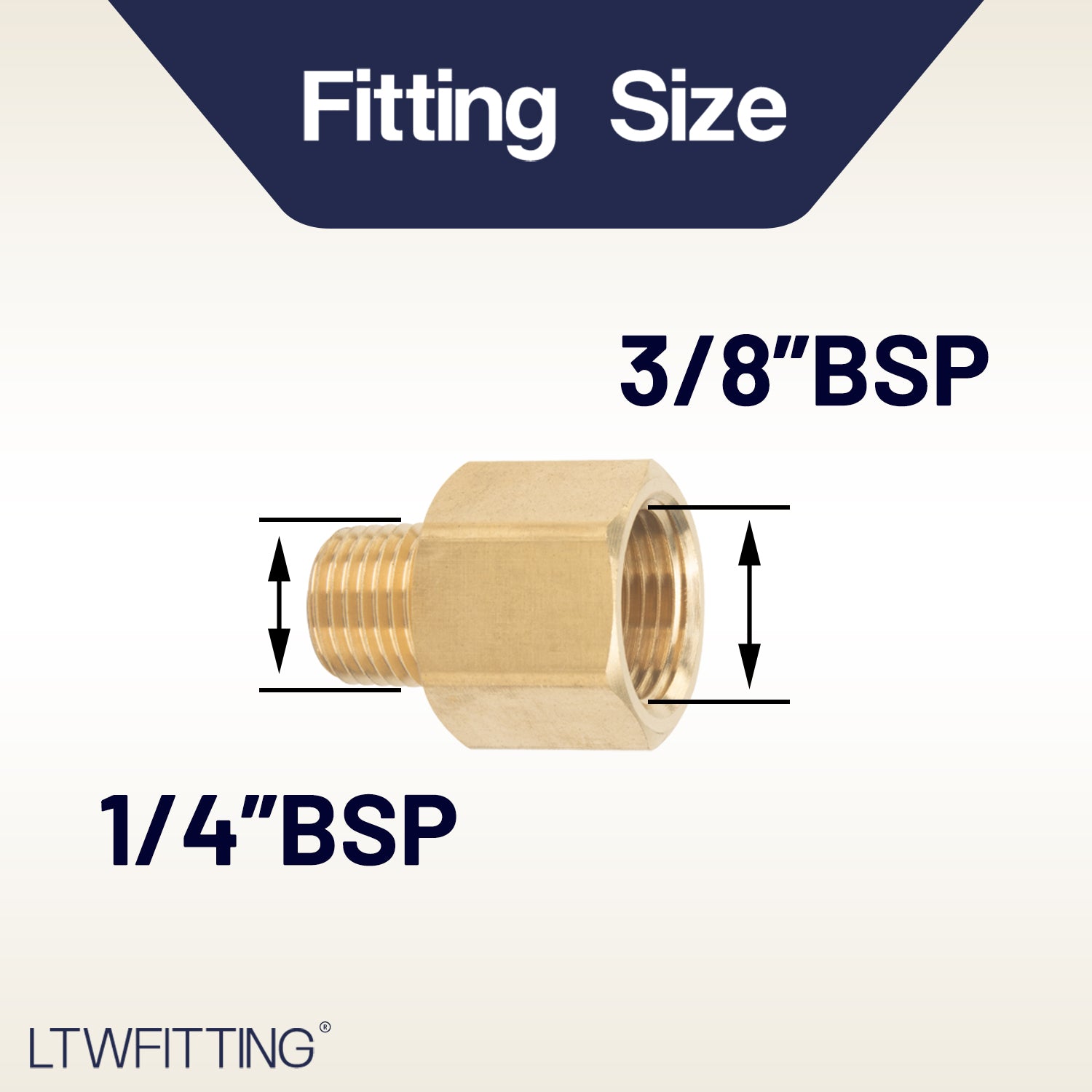 LTWFITTING Brass Pipe 3/8-Inch Female x 1/4-Inch Male BSP Adapter Fuel Gas Air (Pack of 5)