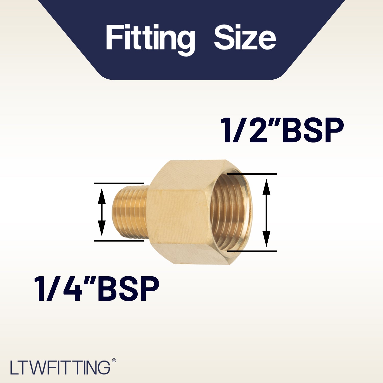 LTWFITTING Brass Pipe 1/2 Female x 1/4 Male BSP Adapter Fuel Gas Air (Pack of 5)