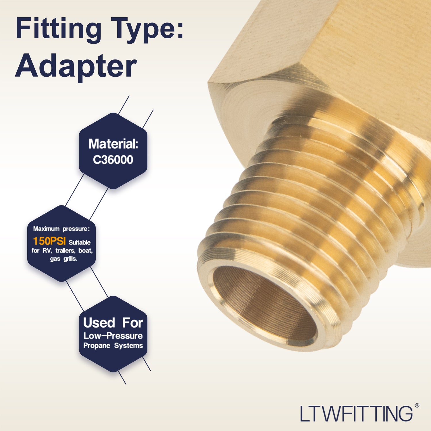 LTWFITTING Brass Pipe 1/2-Inch Female x 1/4-Inch Male BSP Adapter Fuel Gas Air (Pack of 300)