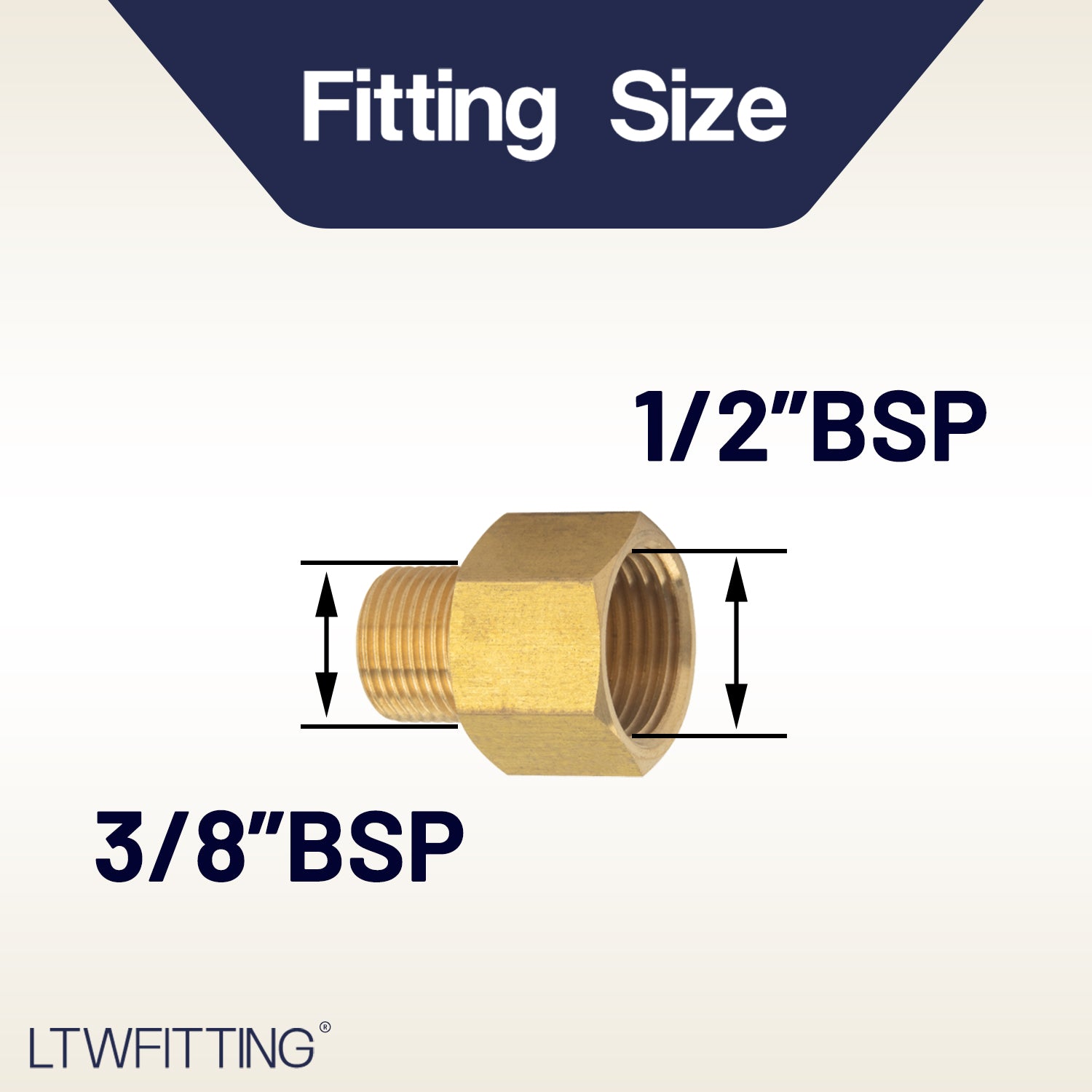 LTWFITTING Brass Pipe 1/2-Inch Female x 3/8-Inch Male BSP Adapter Fuel Gas Air (Pack of 300)