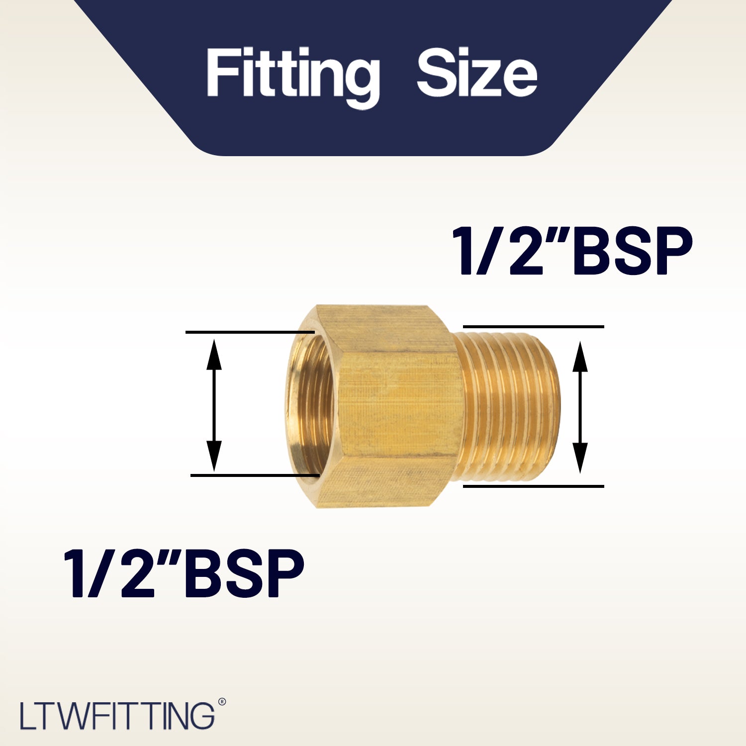 LTWFITTING Brass Pipe 1/2-Inch Female x 1/2-Inch Male BSP Adapter Fuel Gas Air (Pack of 25)