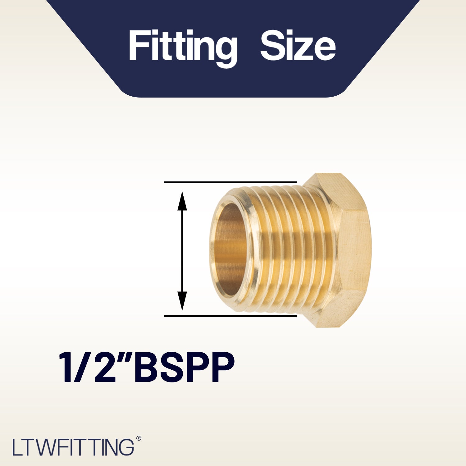 LTWFITTING Brass BSP Pipe Hex Head Plug Fittings 1/2-Inch Male BSPP Air Fuel Water Boat (Pack of 5)