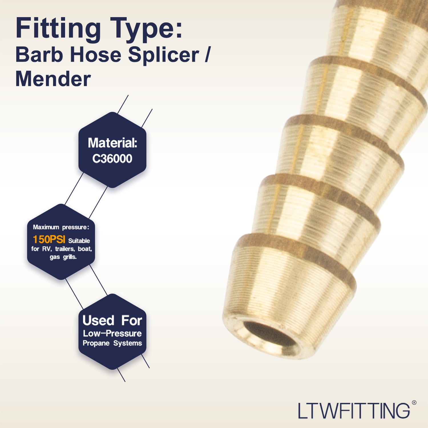 LTWFITTING Brass Barb Splicer Mender 3mm Hose ID Fitting Air Water Fuel Boat (Pack of 30)