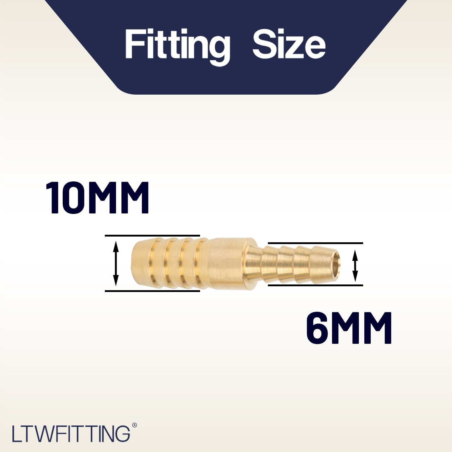 LTWFITTING Brass Barb Hose Reducing Splicer Mender 6mm ID Hose x 10mm ID Hose Fitting Air Water Fuel Boat (Pack of 1000)