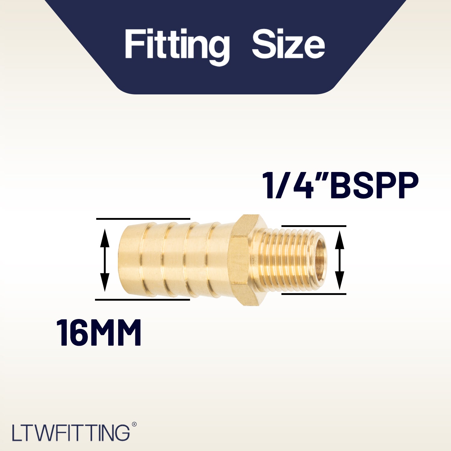 LTWFITTING Brass BSP Barbed Fitting Coupler/Connector 1/4-Inch Male BSPP x 5/8-Inch(16mm) Hose Barb Fuel Gas Water (Pack of 5)