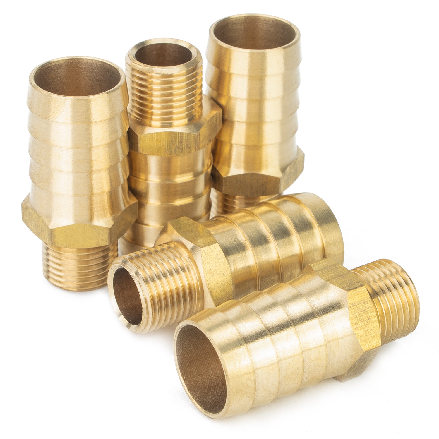 LTWFITTING Brass BSP Barbed Fitting Coupler / Connector 1/2-Inch Male BSPP x 1-Inch(25mm)Hose Barb Fuel Gas Water (Pack of 5)