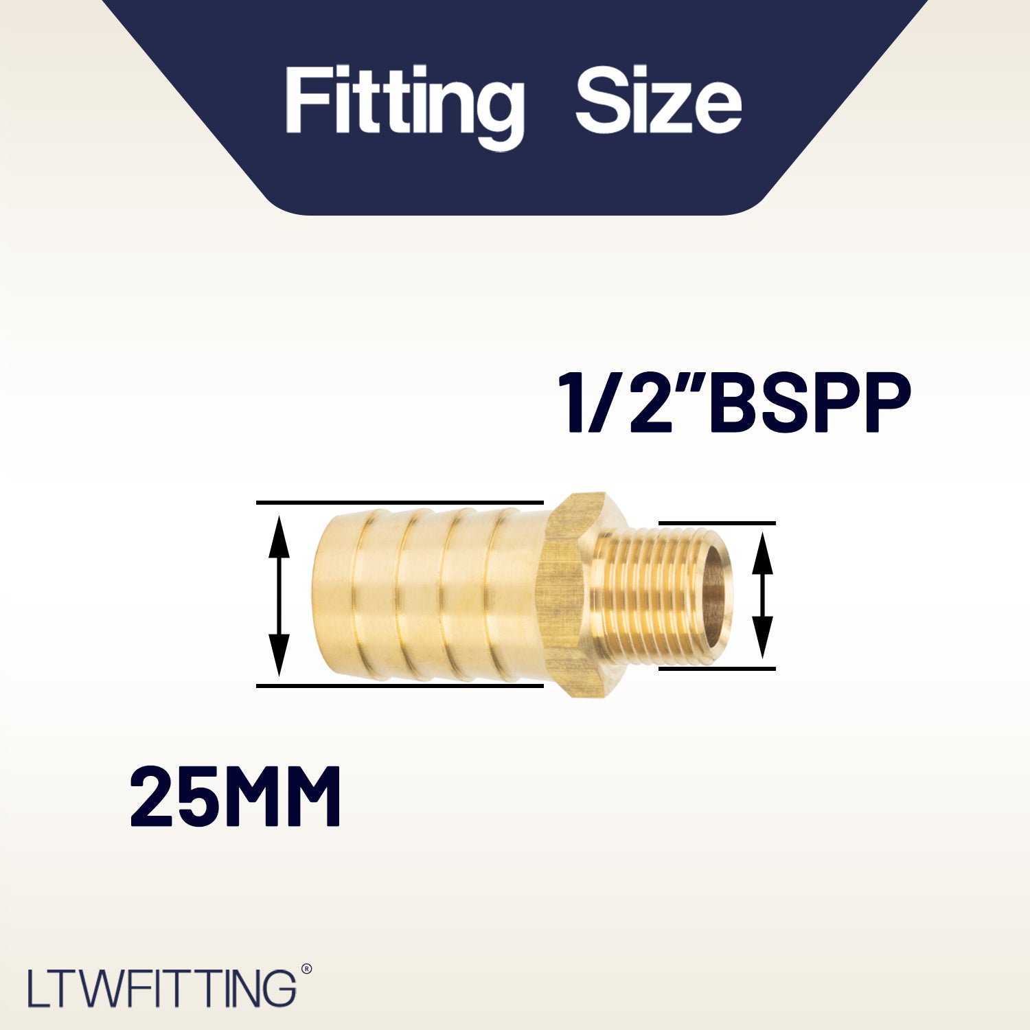 LTWFITTING Brass BSP Barbed Fitting Coupler / Connector 1/2-Inch Male BSPP x 1-Inch(25mm)Hose Barb Fuel Gas Water (Pack of 5)