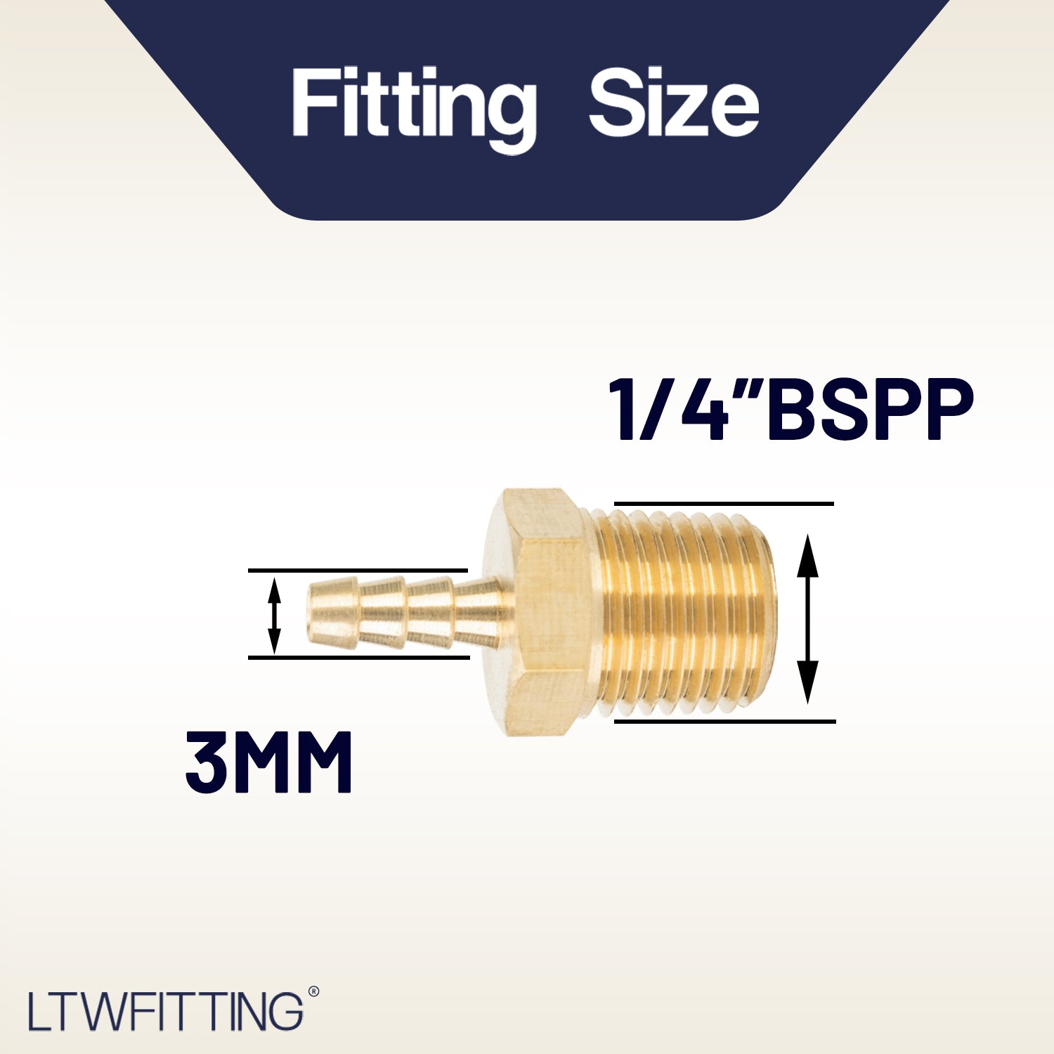 LTWFITTING Brass BSP Barbed Fitting Coupler/Connector 1/4-Inch Male BSPP x 1/8-Inch (3mm) Hose Barb Fuel Gas Water (Pack of 5)