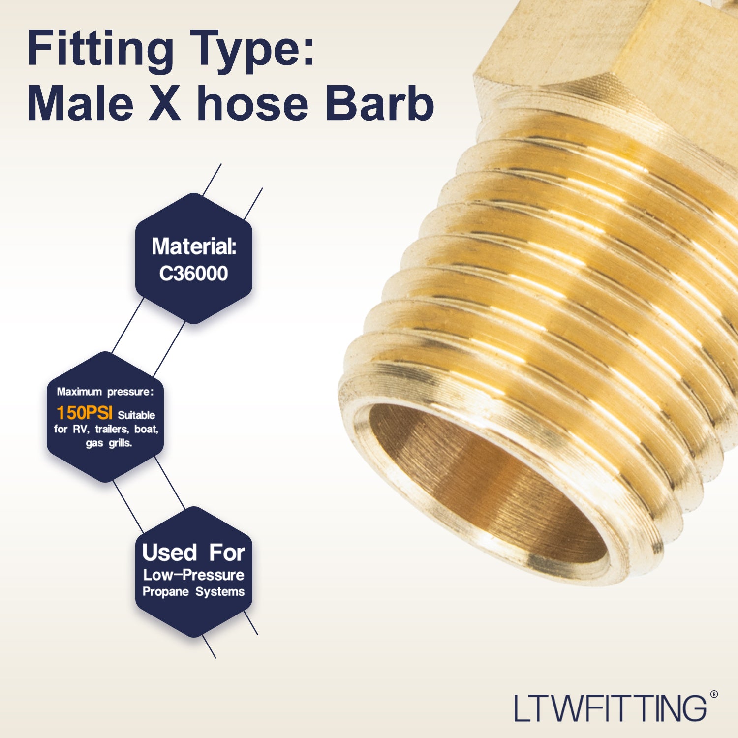 LTWFITTING Brass BSP Barbed Fitting Coupler / Connector 1/4-Inch Male BSPP x 1/8-Inch (3mm)Hose Barb Fuel Gas Water (Pack of 900)