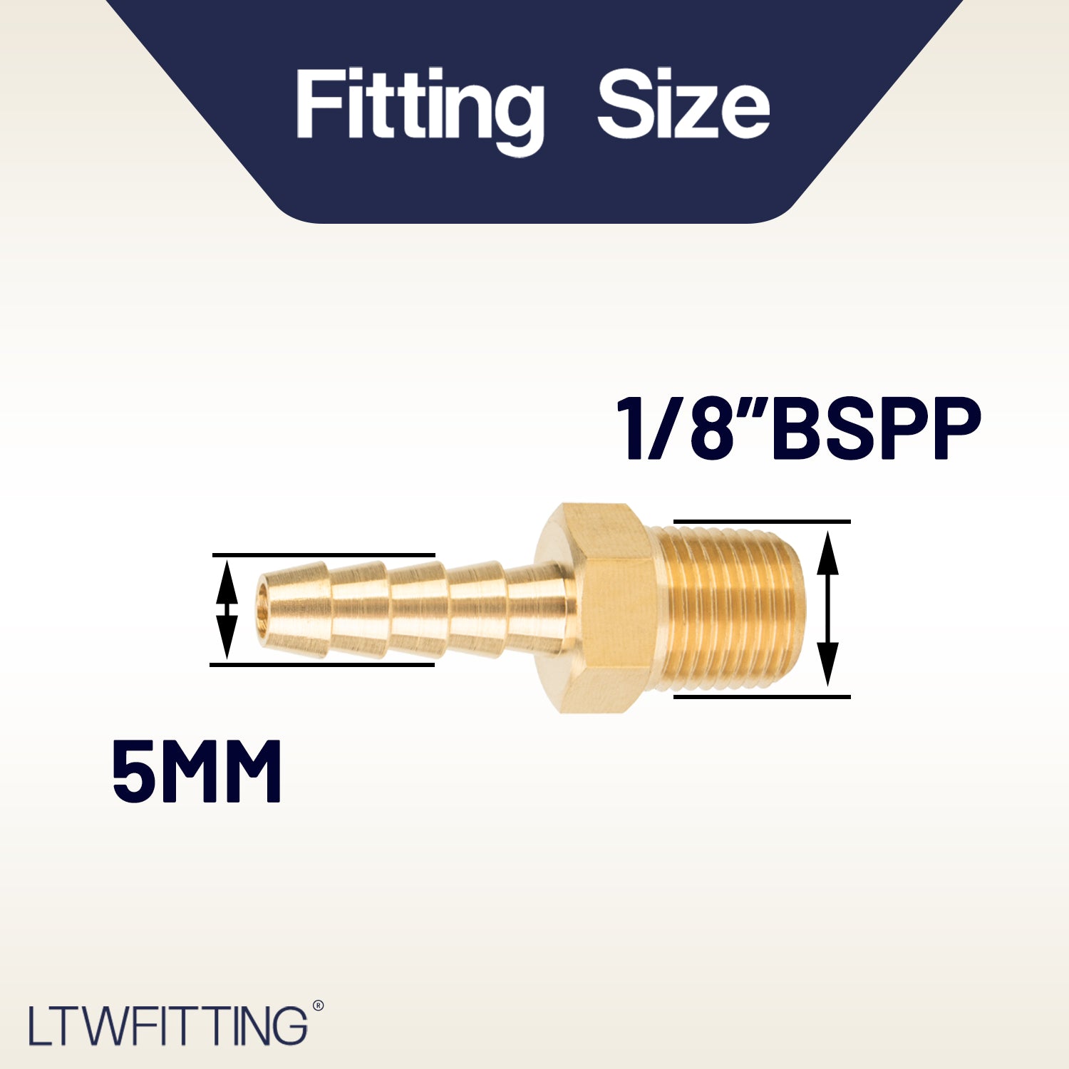 LTWFITTING Brass BSP Barbed Fitting Coupler / Connector 1/8-Inch Male BSPP x 3/16-Inch (5mm)Hose Barb Fuel Gas Water (Pack of 25)