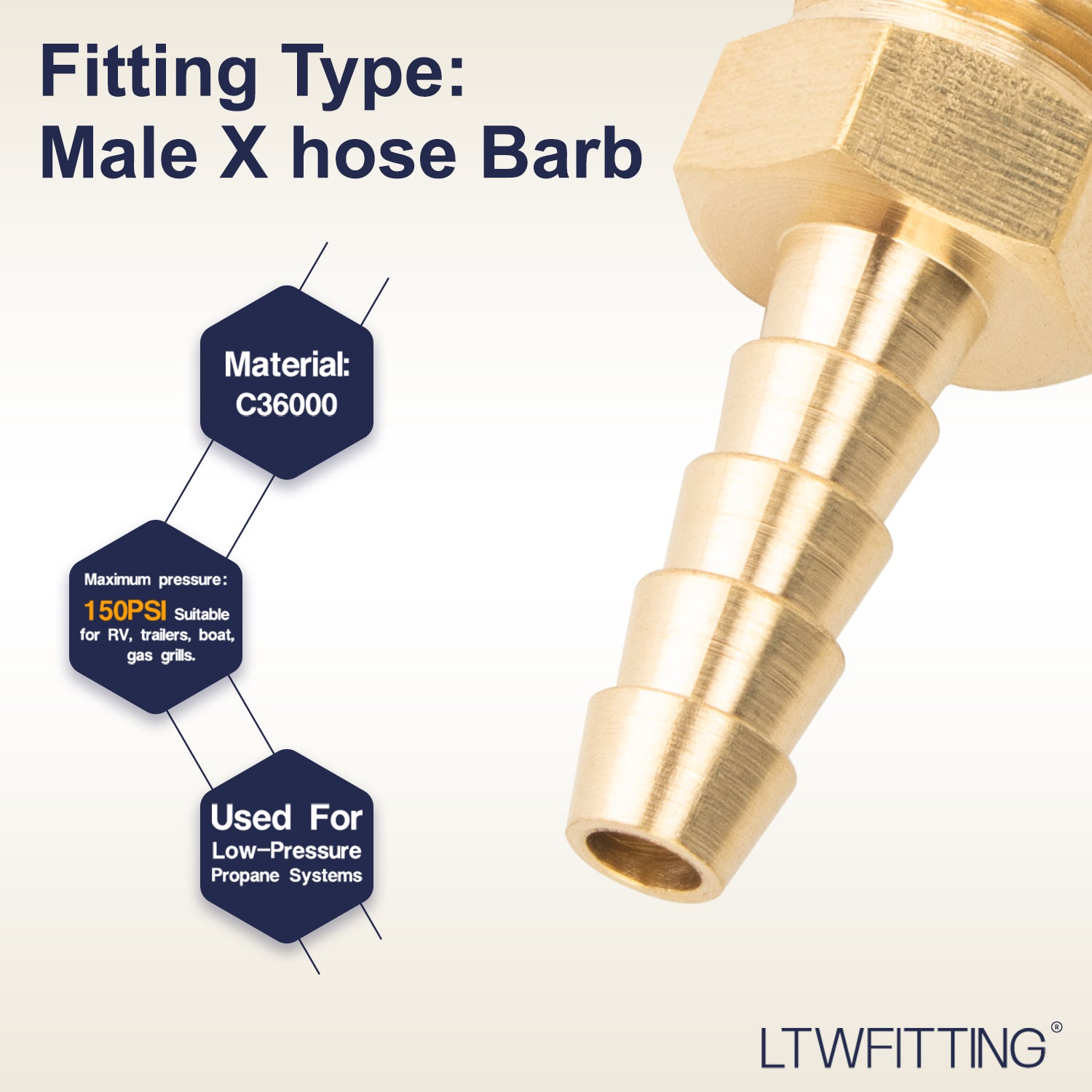 LTWFITTING Brass BSP Barbed Fitting Coupler / Connector 1/8-Inch Male BSPP x 3/16-Inch (5mm)Hose Barb Fuel Gas Water (Pack of 25)