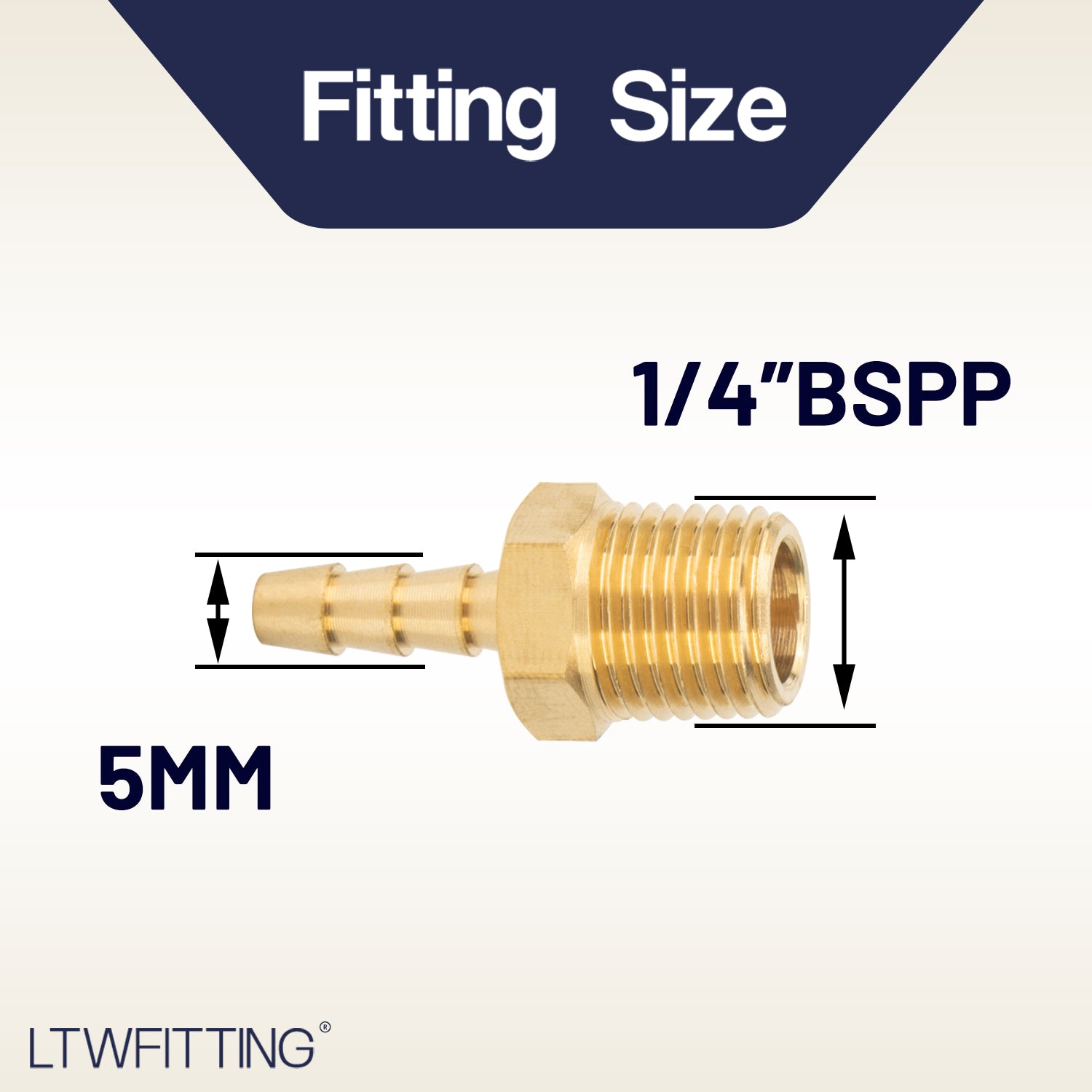 LTWFITTING Brass BSP Barbed Fitting Coupler / Connector 1/4-Inch Male BSPP x 3/16-Inch (5mm)Hose Barb Fuel Gas Water (Pack of 25)