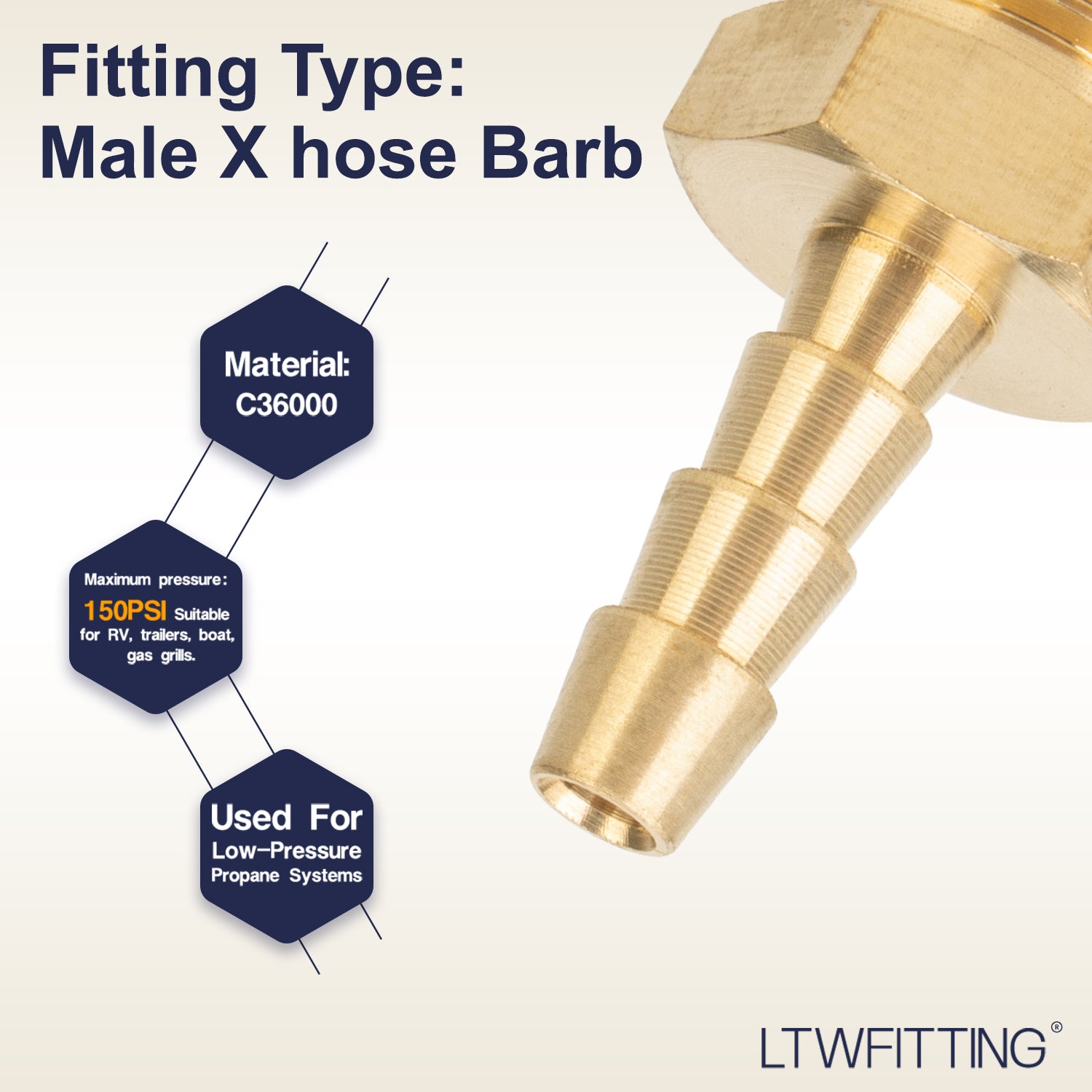 LTWFITTING Brass BSP Barbed Fitting Coupler / Connector 1/4-Inch Male BSPP x 3/16-Inch (5mm)Hose Barb Fuel Gas Water (Pack of 700)