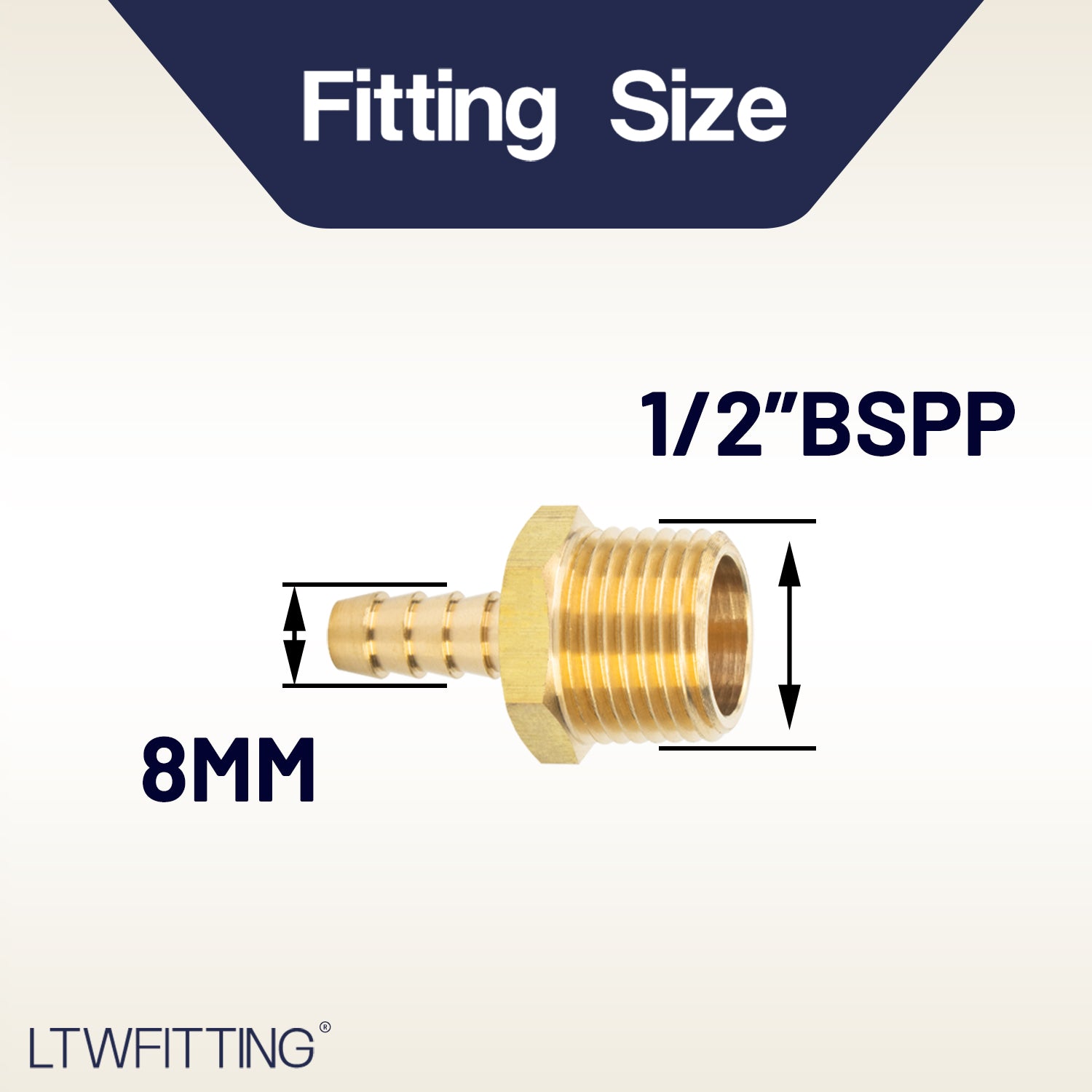 LTWFITTING Brass BSP Barbed Fitting Coupler / Connector 1/2-Inch Male BSPP x 5/16-Inch(8mm)Hose Barb Fuel Gas Water (Pack of 25)