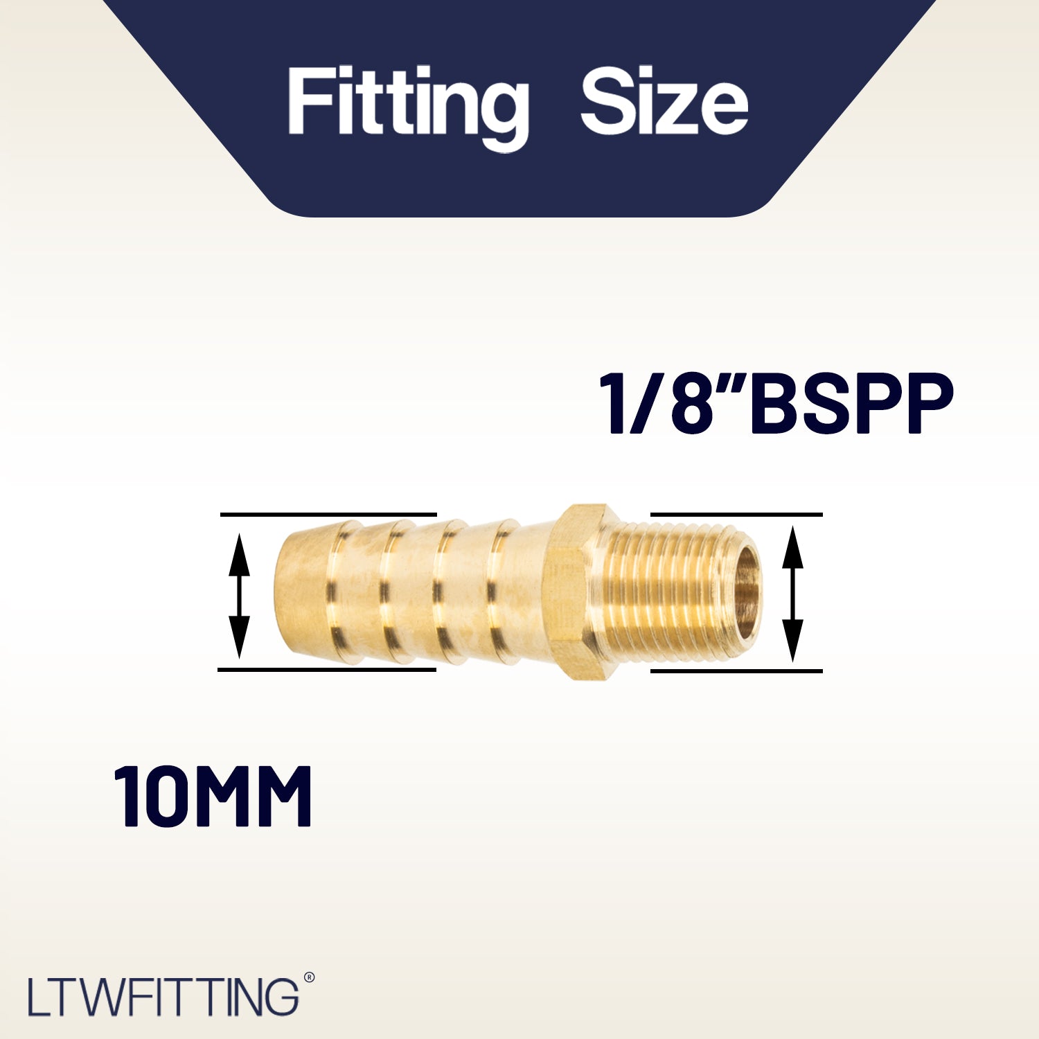 LTWFITTING Brass BSP Barbed Fitting Coupler / Connector 1/8-Inch Male BSPP x 3/8-Inch(10mm)Hose Barb Fuel Gas Water (Pack of 5)