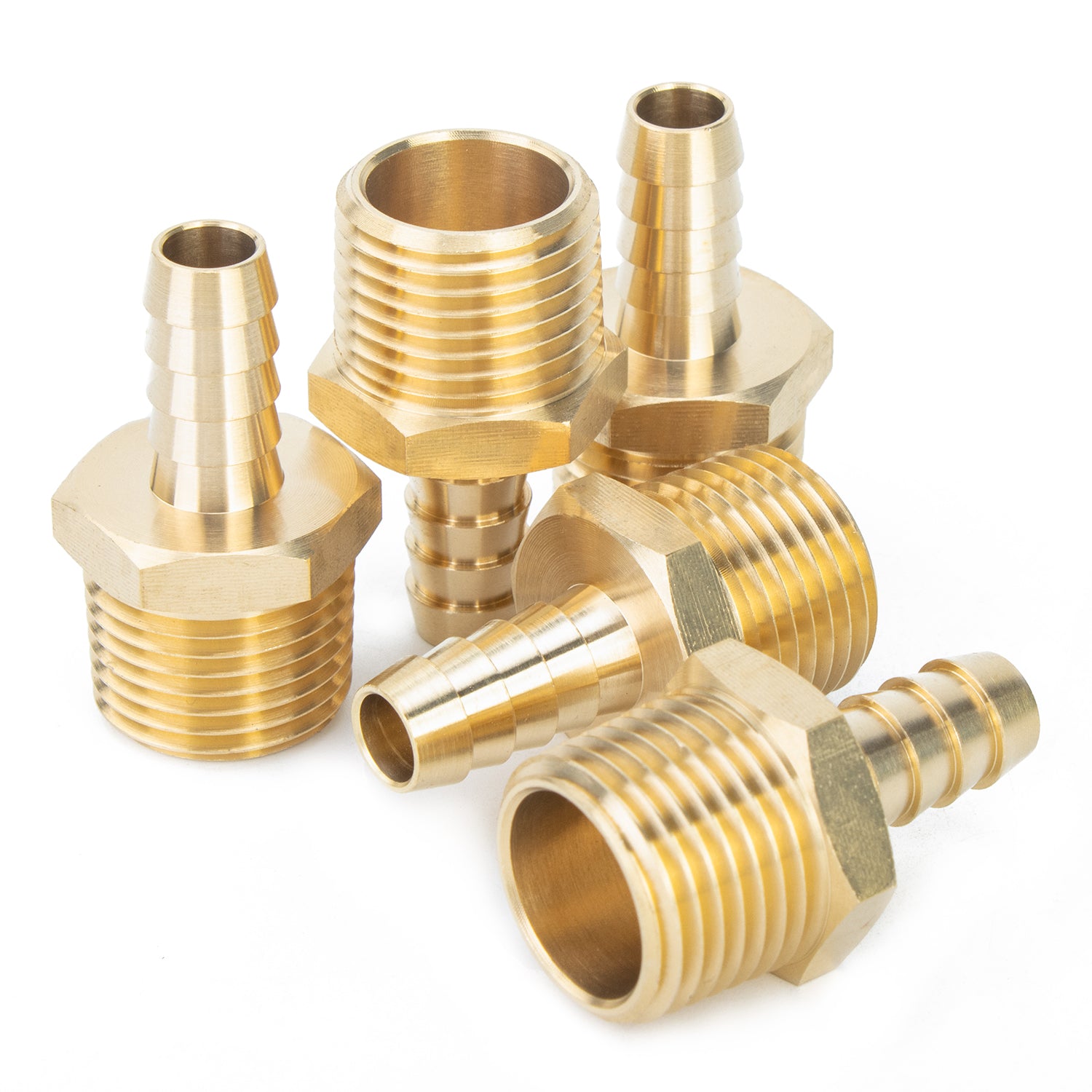 LTWFITTING Brass BSP Barbed Fitting Coupler / Connector 1/2-Inch Male BSPP x 3/8-Inch(10mm)Hose Barb Fuel Gas Water (Pack of 5)