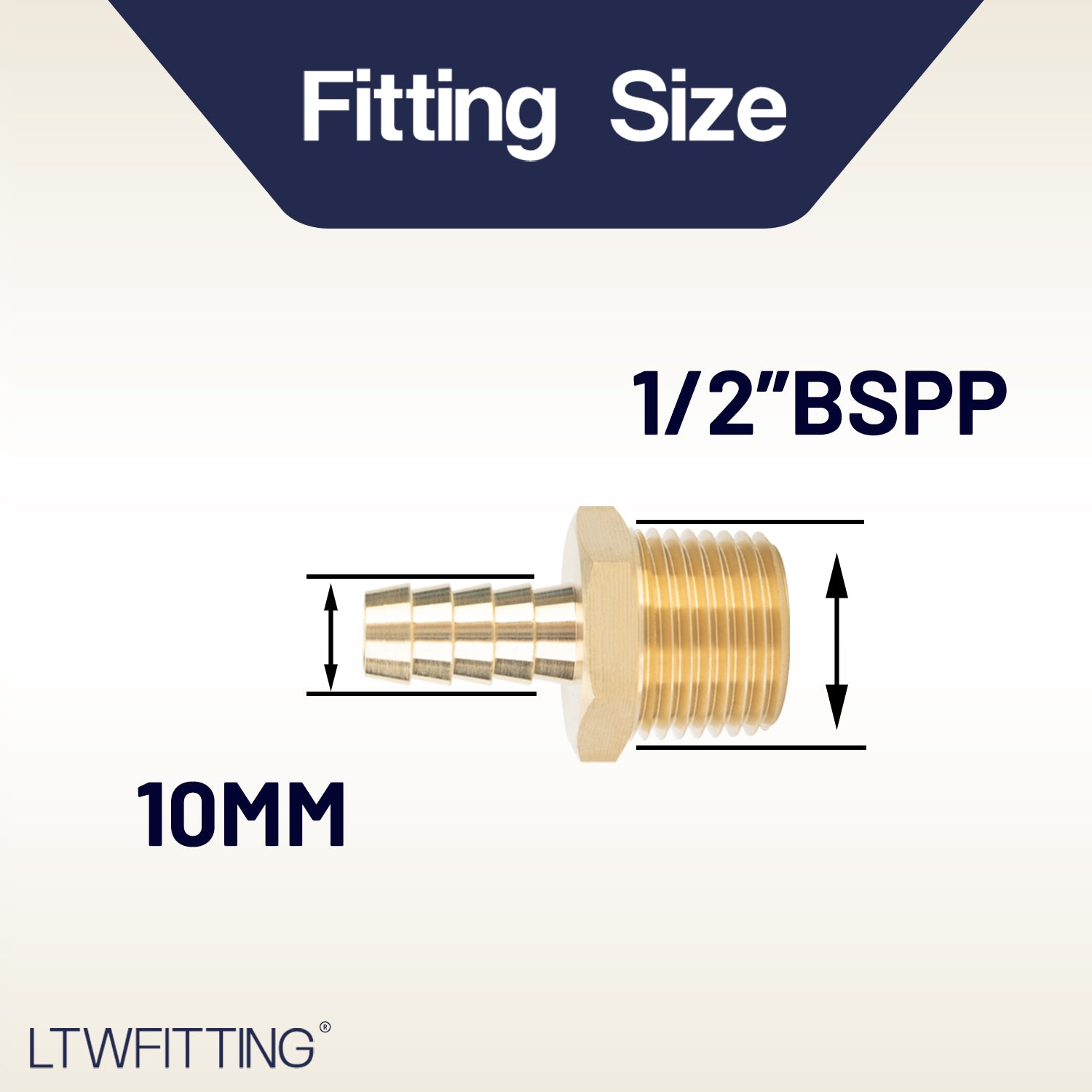 LTWFITTING Brass BSP Barbed Fitting Coupler / Connector 1/2-Inch Male BSPP x 3/8-Inch(10mm)Hose Barb Fuel Gas Water (Pack of 25)