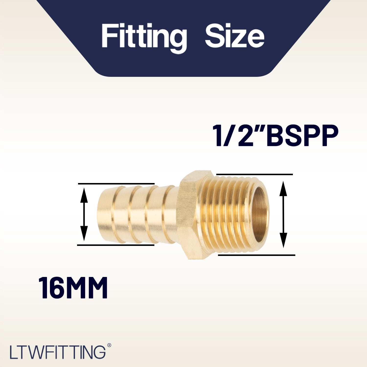 LTWFITTING Brass BSP Barbed Fitting Coupler / Connector 1/2-Inch Male BSPP x 5/8-Inch(16mm)Hose Barb Fuel Gas Water (Pack of 300)