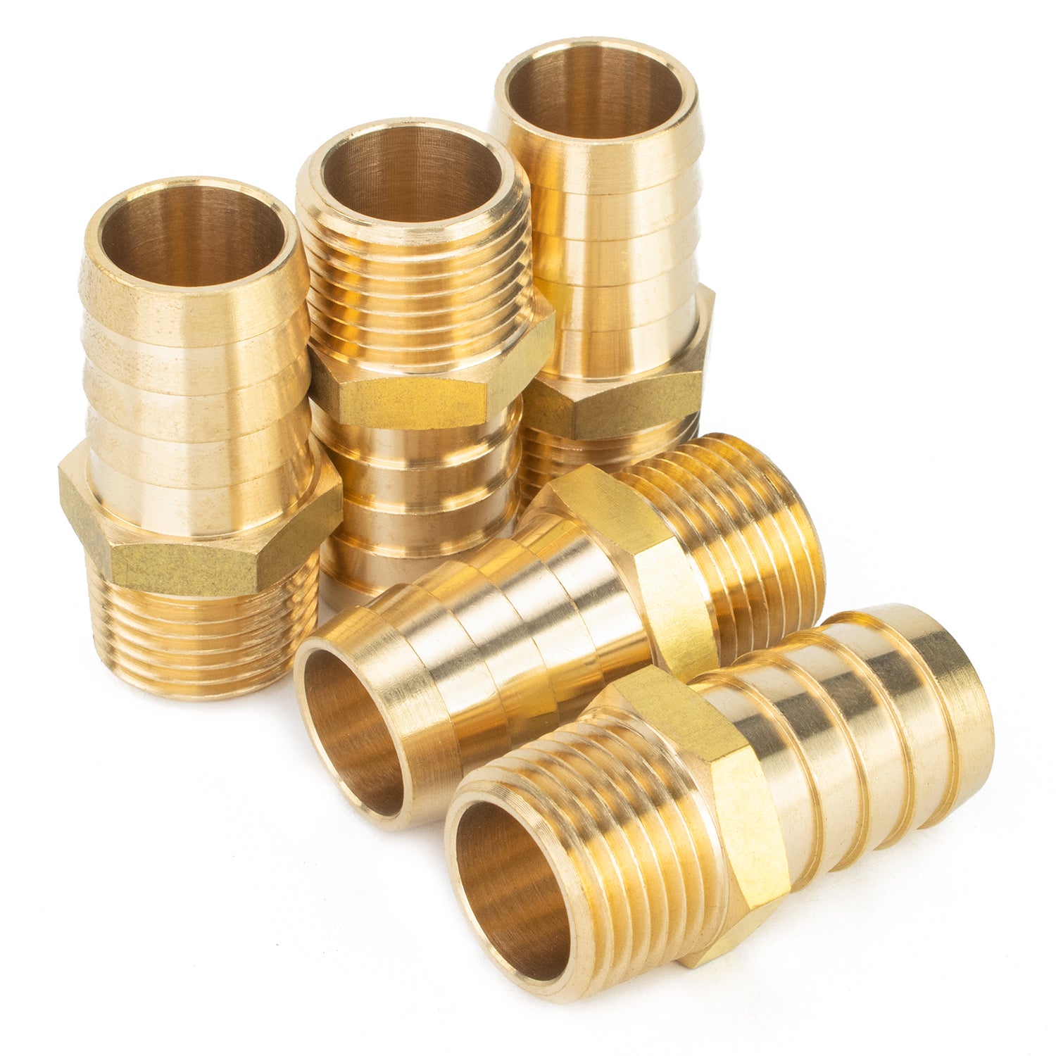 LTWFITTING Brass BSP Barbed Fitting Coupler / Connector 1/2-Inch Male BSPP x 3/4-Inch(19mm)Hose Barb Fuel Gas Water (Pack of 5)