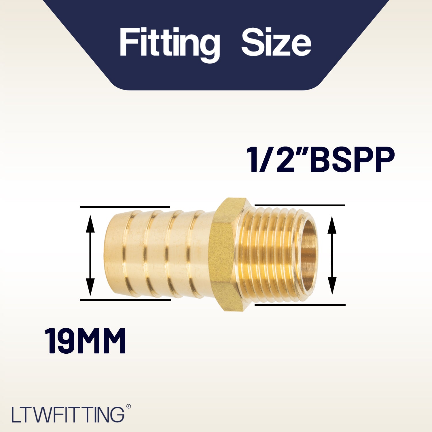 LTWFITTING Brass BSP Barbed Fitting Coupler / Connector 1/2-Inch Male BSPP x 3/4-Inch(19mm)Hose Barb Fuel Gas Water (Pack of 25)