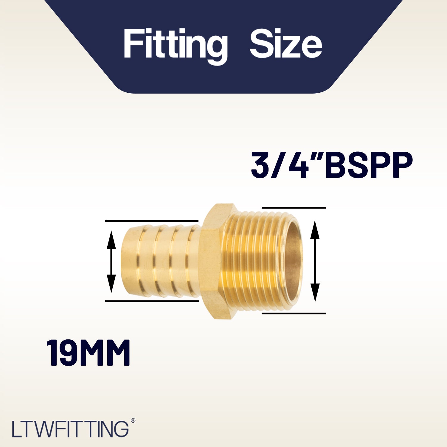 LTWFITTING Brass BSP Barbed Fitting Coupler / Connector 3/4-Inch Male BSPP x 3/4-Inch(19mm)Hose Barb Fuel Gas Water (Pack of 25)