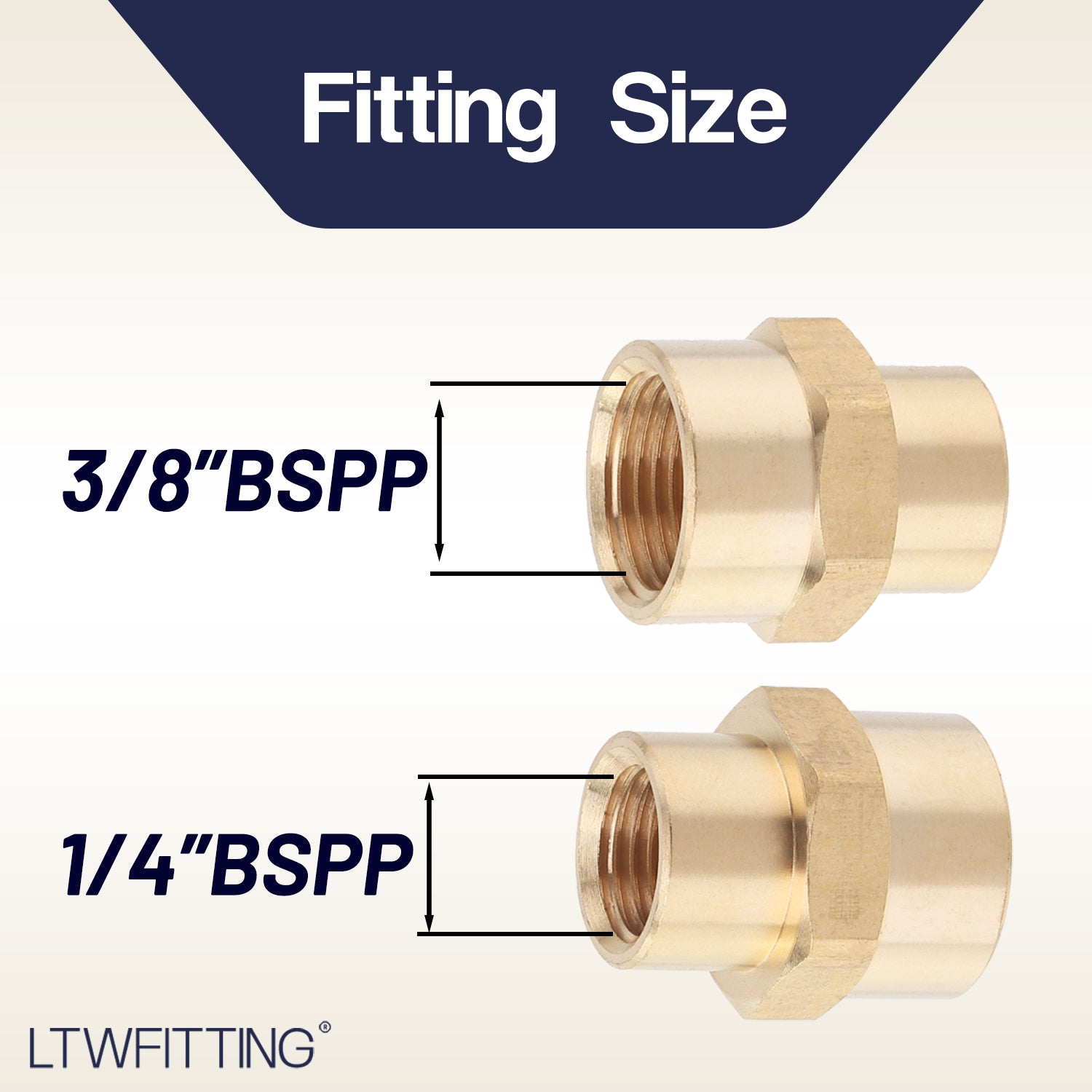 LTWFITTING Brass BSP Pipe Fitting 3/8-Inch x 1/4-Inch Female BSPP Reducing Coupling Water Boat (Pack of 5)