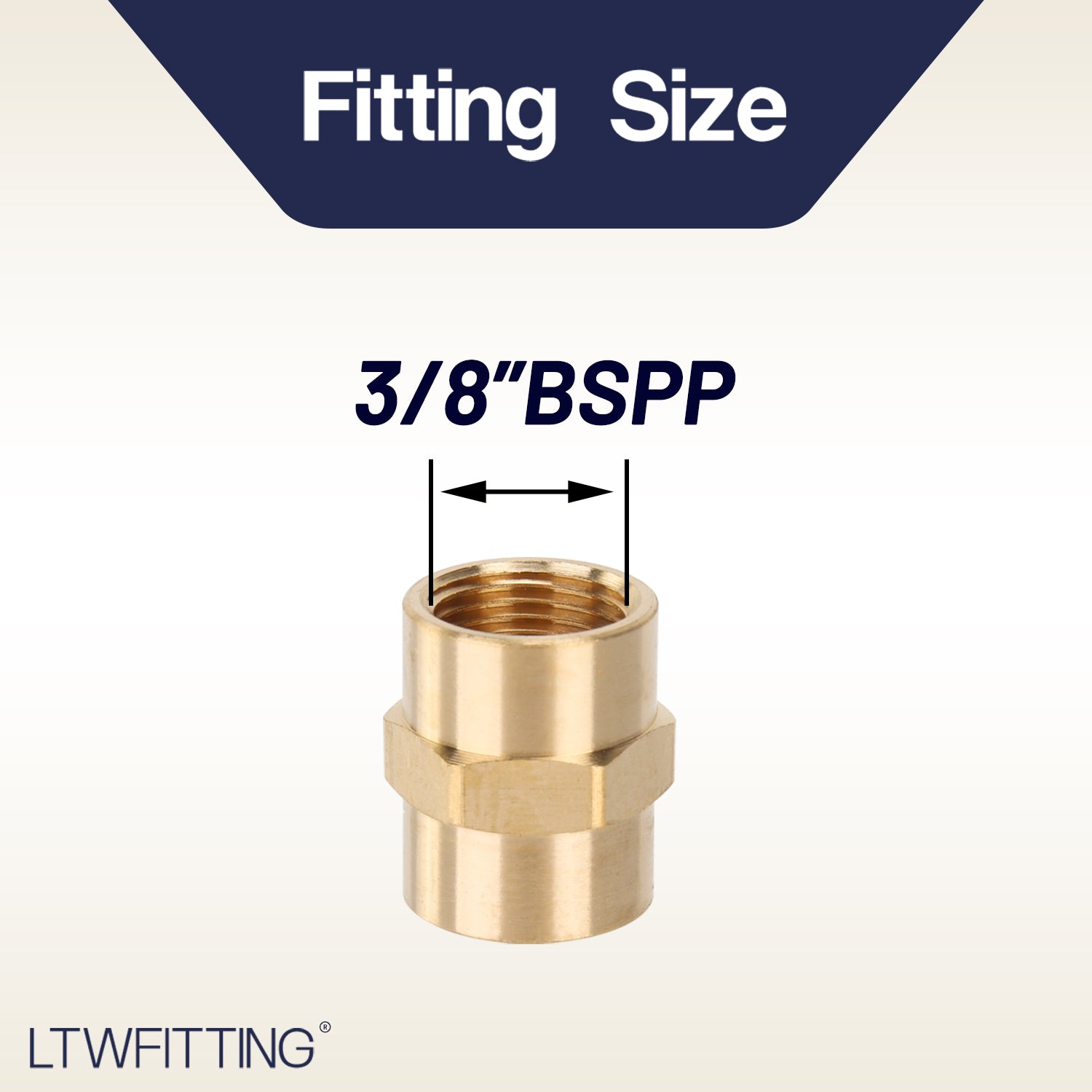 LTWFITTING Brass BSP Pipe Fitting 3/8-Inch Female BSPP Coupling Water Boat (Pack of 5)