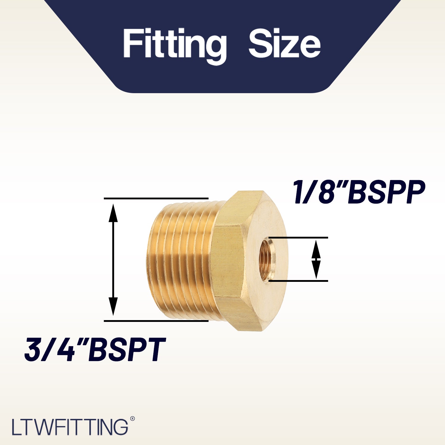 LTWFITTING Brass Pipe Hex Bushing Reducer Fittings 3/4-Inch Male BSPT x 1/8-Inch Female BSPP (Pack of 5)