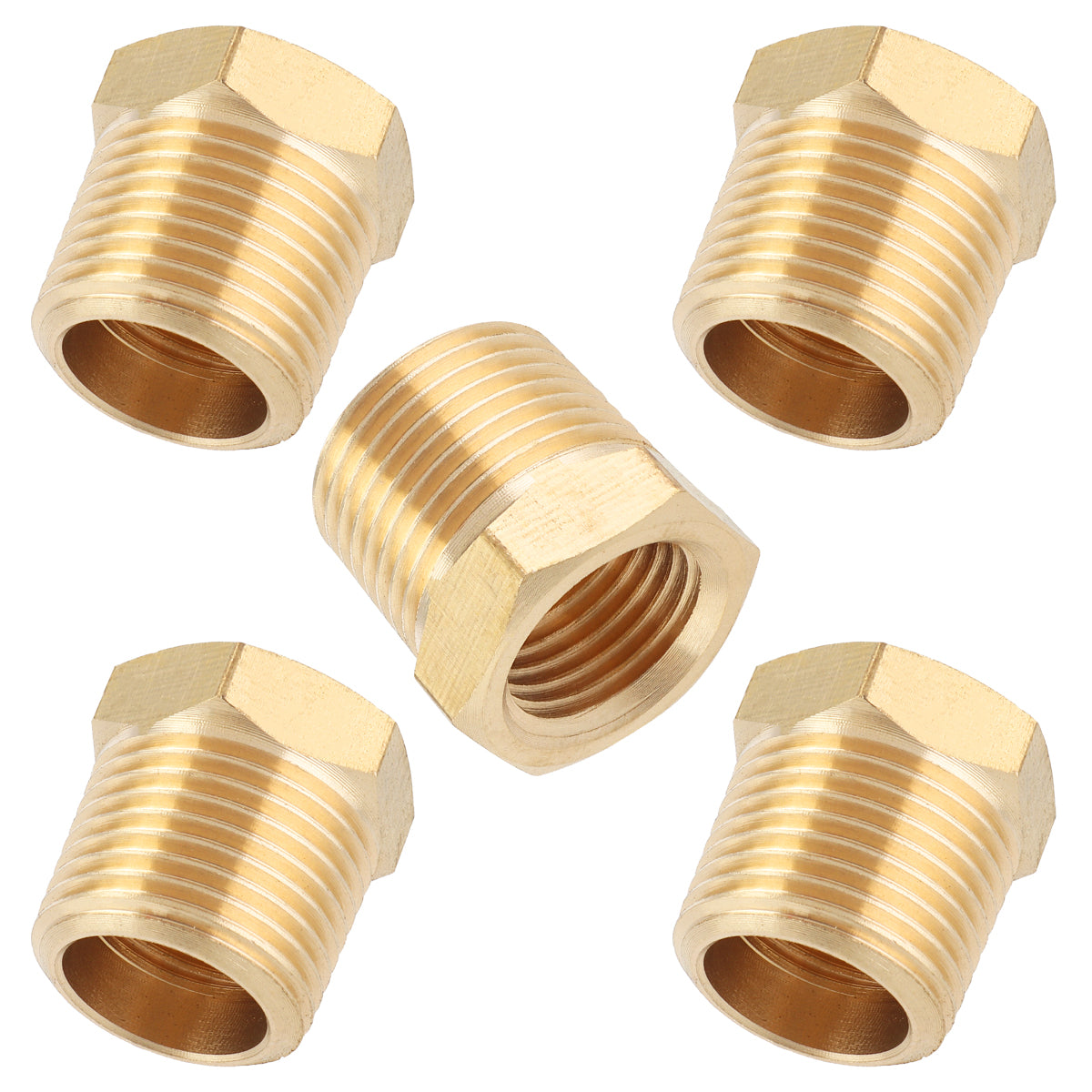 LTWFITTING Brass Pipe Hex Bushing Reducer Fittings 3/8-Inch Male BSPT x 1/4-Inch Female BSPP (Pack of 5)