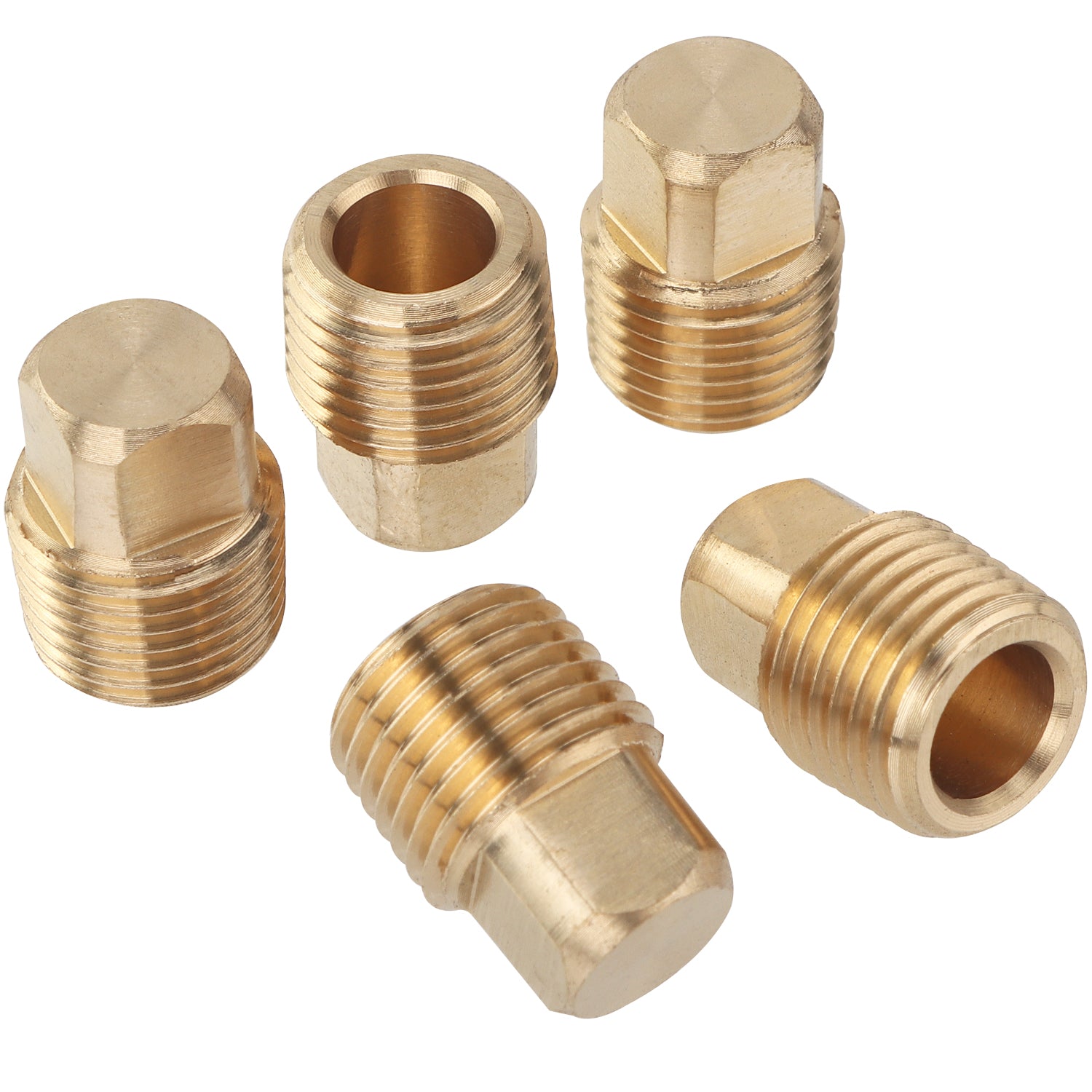 LTWFITTING Brass Pipe Square Head Plug Fittings 1/4-Inch Male BSPT Air Fuel Water Boat (Pack of 5)