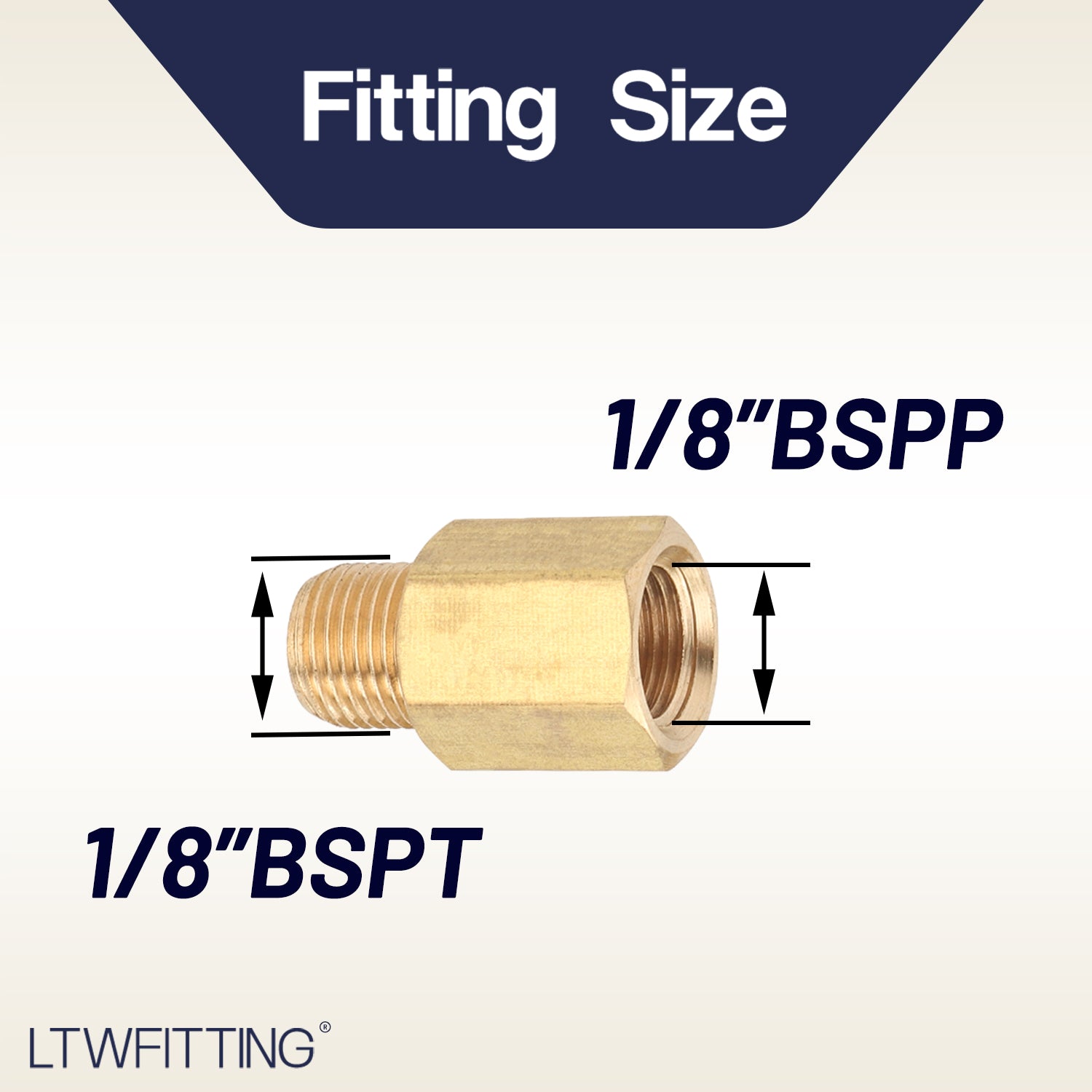 LTWFITTING Brass Pipe 1/8-Inch Male BSPT x 1/8-Inch Female BSPP Adapter Fuel Gas Air (Pack of 25)