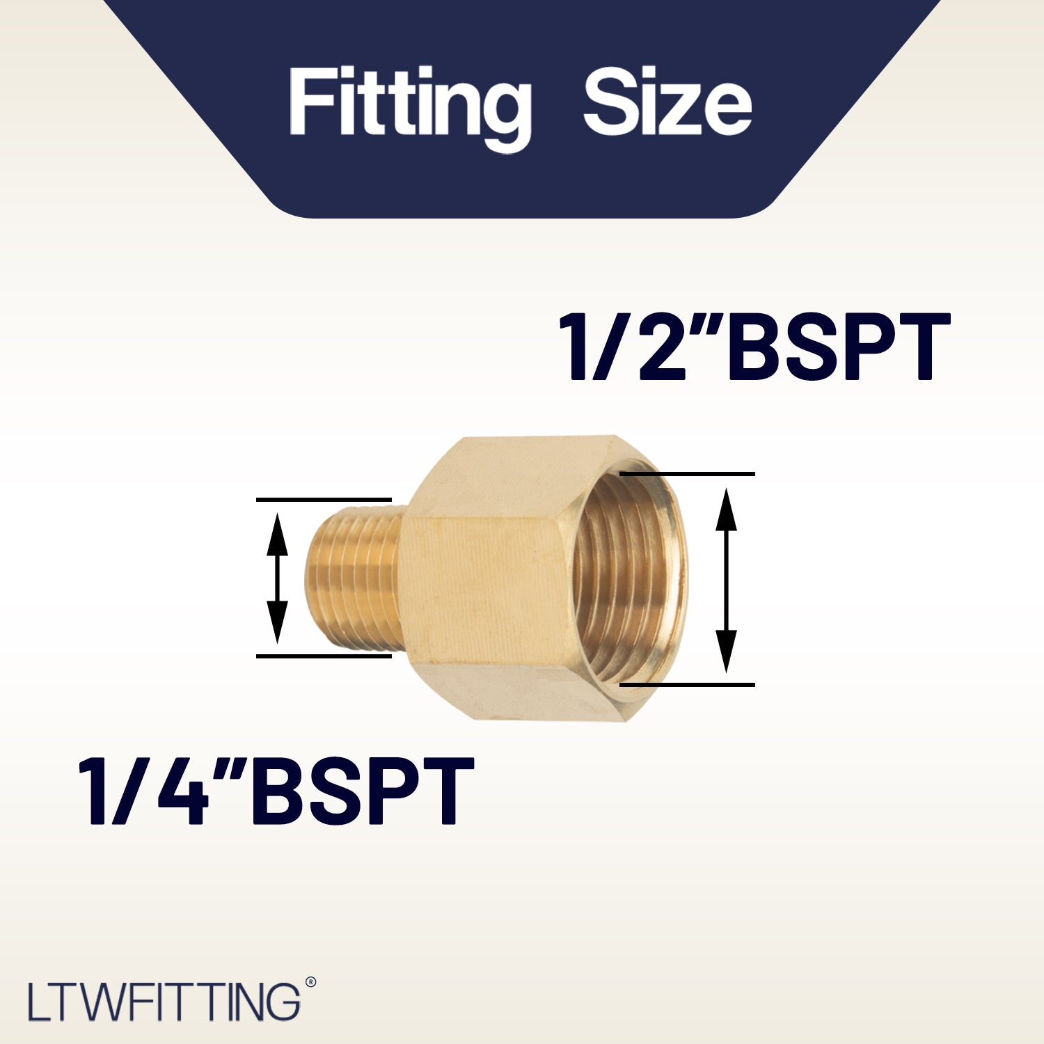 LTWFITTING Brass Pipe 1/2-Inch Female BSPP x 1/4-Inch Male BSPT Adapter Fuel Gas Air (Pack of 5)