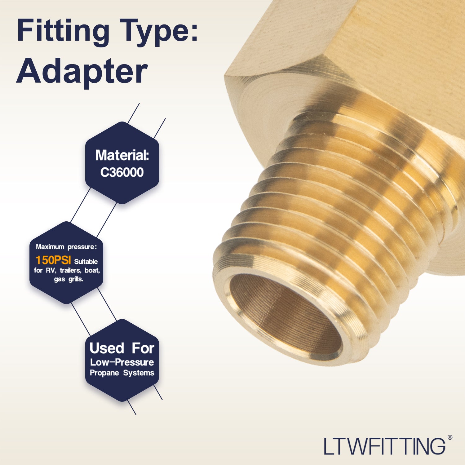 LTWFITTING Brass Pipe 1/2 Female BSPP x 1/4 Male BSPT Adapter Fuel Gas Air (Pack of 300)