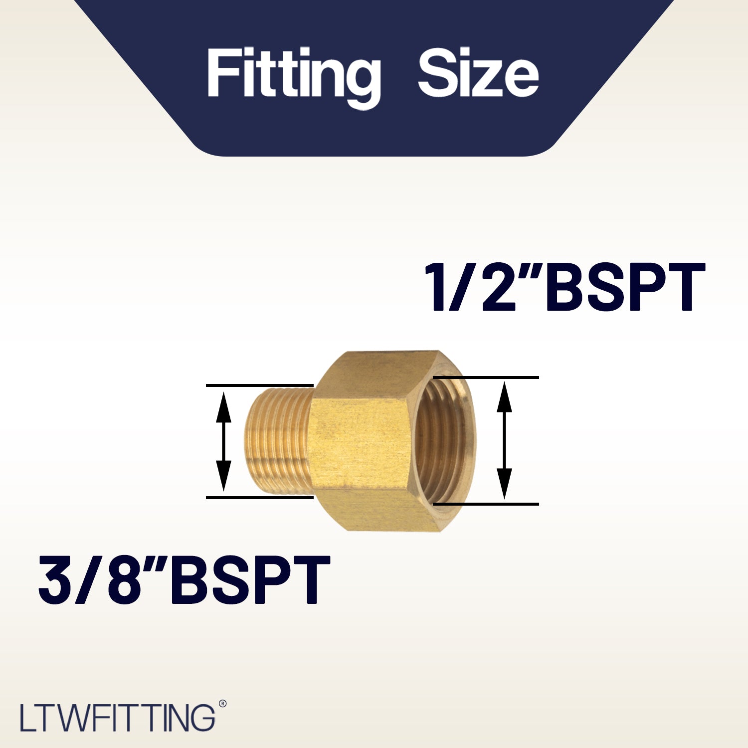 LTWFITTING Brass Pipe 1/2-Inch Female BSPP x 3/8-Inch Male BSPT Adapter Fuel Gas Air (Pack of 5)