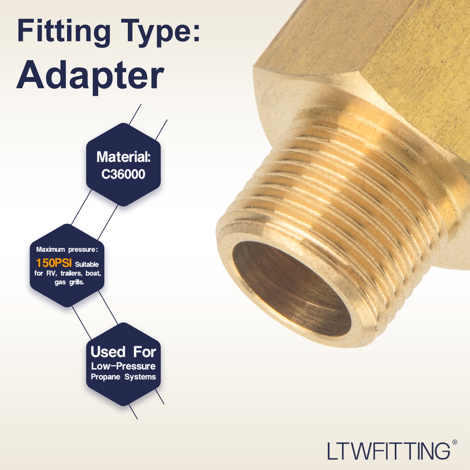 LTWFITTING Brass Pipe 1/2-Inch Female BSPP x 3/8-Inch Male BSPT Adapter Fuel Gas Air (Pack of 300)