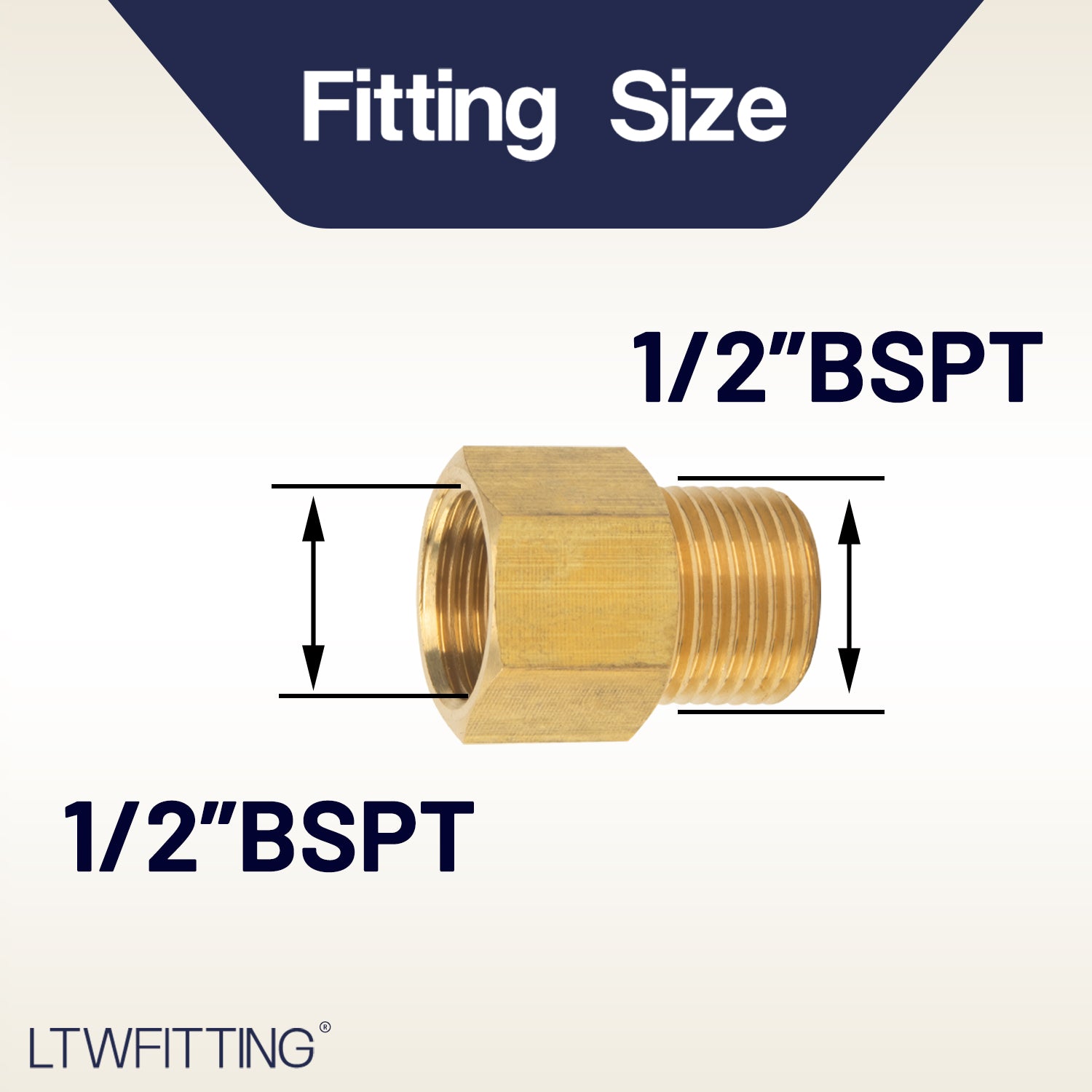 LTWFITTING Brass Pipe 1/2-Inch Female BSPP x 1/2-Inch Male BSPT Adapter Fuel Gas Air (Pack of 250)