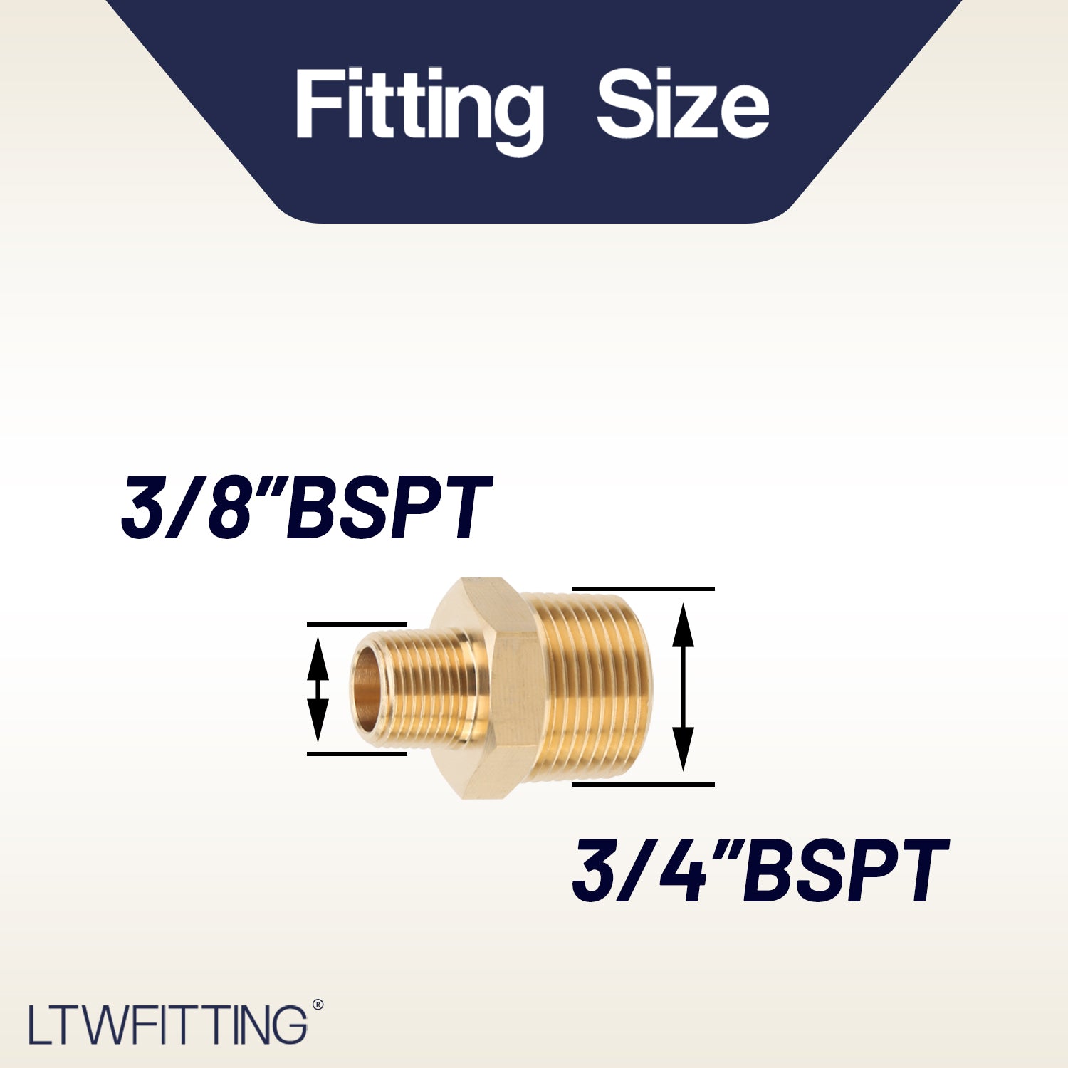 LTWFITTING Brass Pipe Hex Reducing Nipple Fitting 3/4-Inch x 3/8-Inch Male BSPT (Pack of 150)