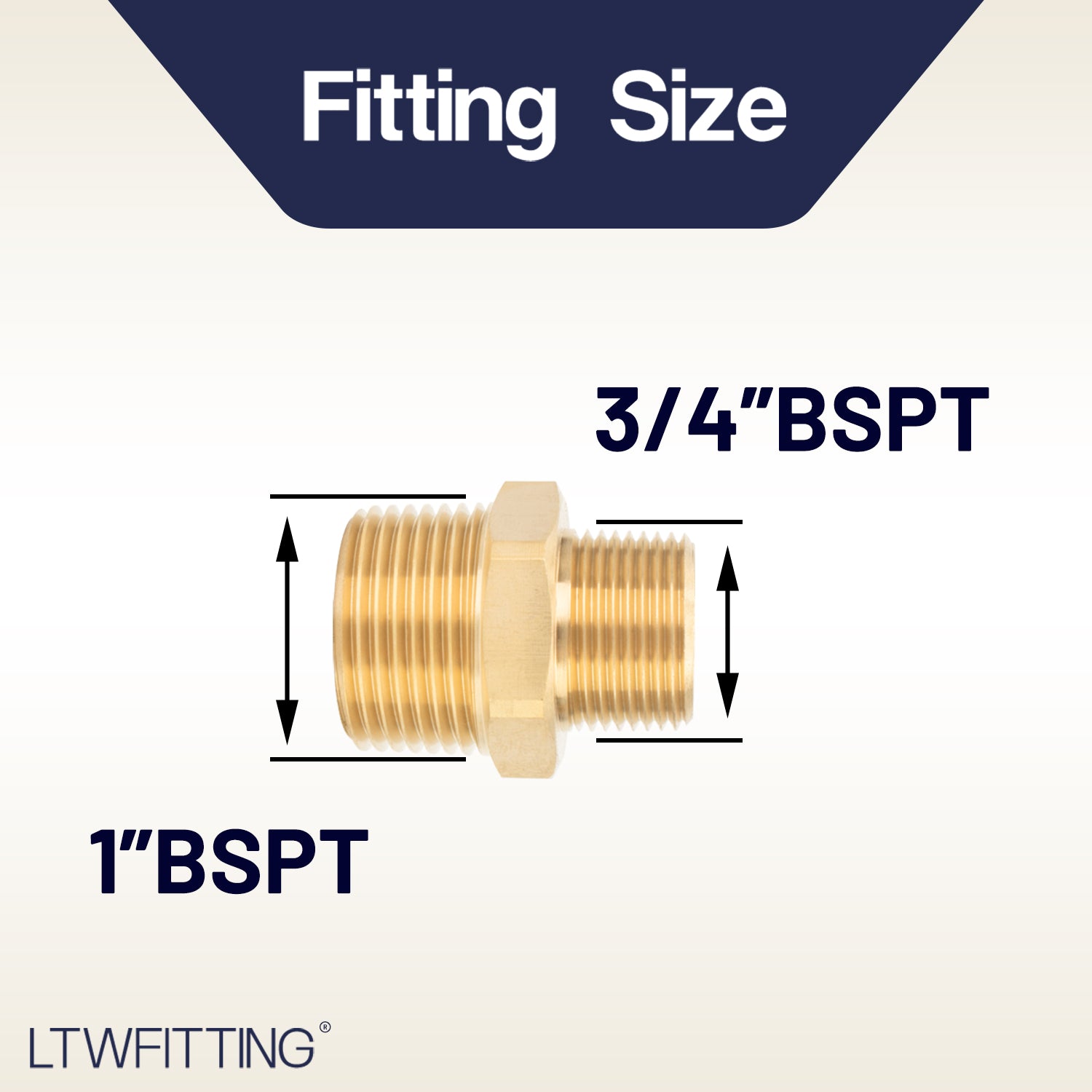 LTWFITTING Brass Pipe Hex Reducing Nipple Fitting 1-Inch x 3/4-Inch Male BSPT (Pack of 5)