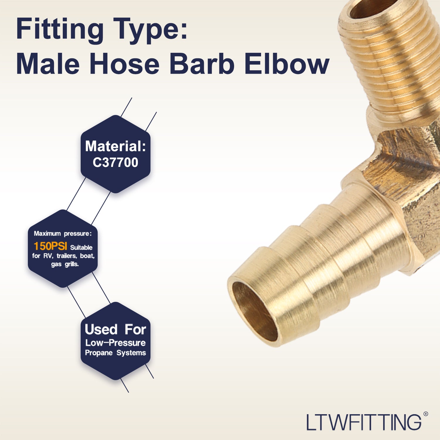 LTWFITTING 90 Deg Elbow Brass Barb Fitting 1/8-Inch Male BSPT x 3/8-Inch(10mm) ID Hose Fuel Boat Water (Pack of 25)