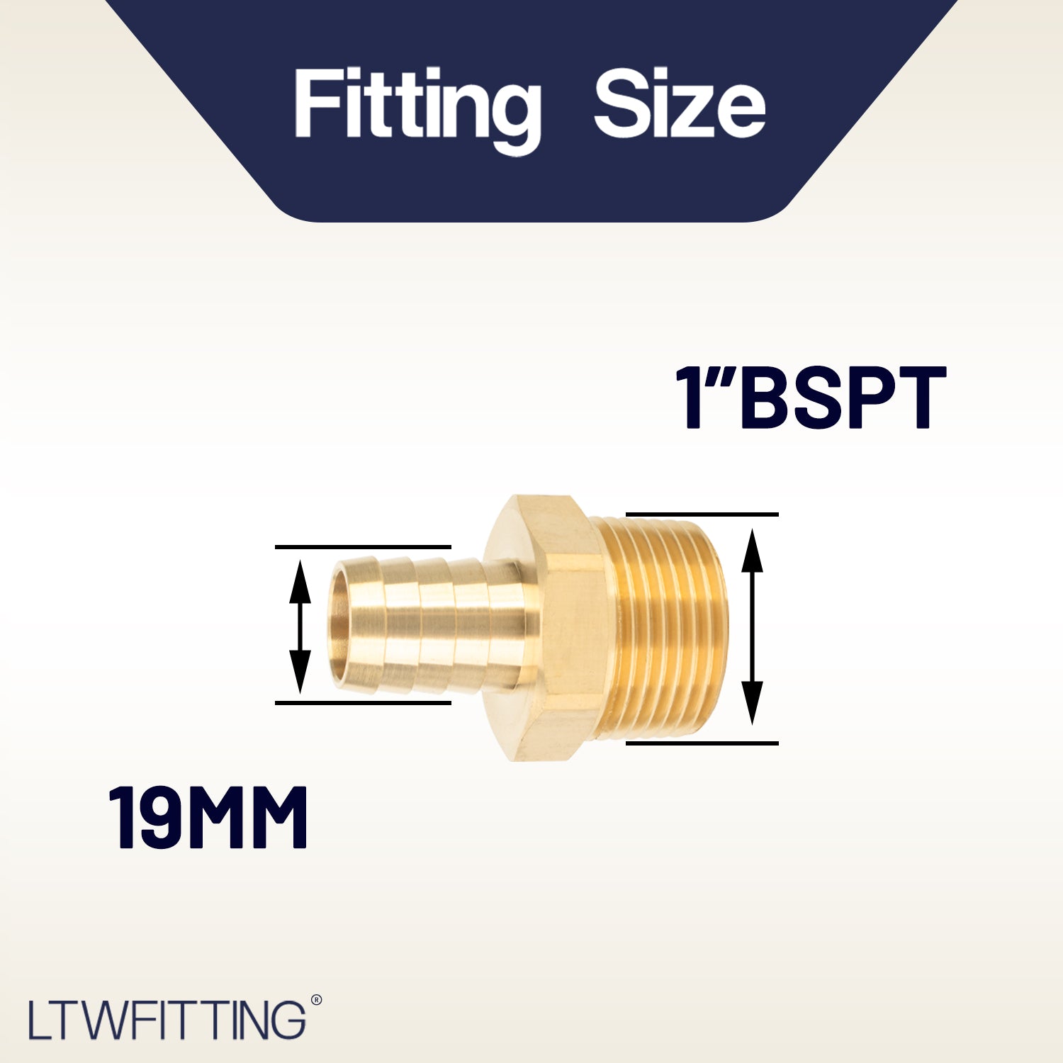 LTWFITTING Brass Barbed Fitting Coupler/Connector 1-Inch Male BSPT x 3/4-Inch(19mm) Hose Barb Fuel Gas Water (Pack of 100)