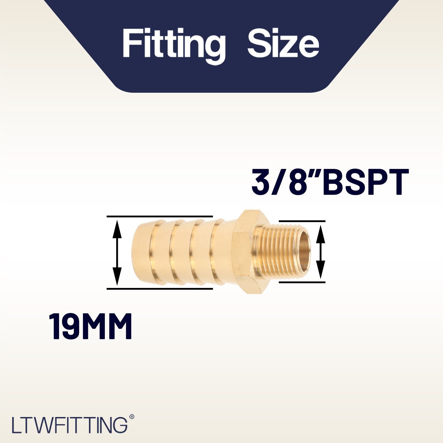 LTWFITTING Brass Barbed Fitting Coupler/Connector 3/8-Inch Male BSPT x 3/4-Inch(19mm) Hose Barb Fuel Gas Water (Pack of 5)