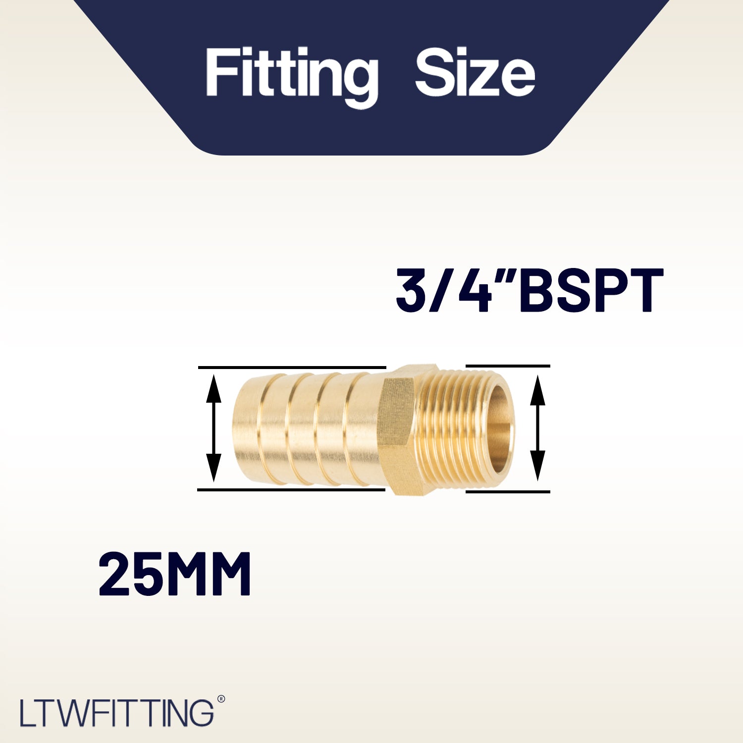 LTWFITTING Brass Barbed Fitting Coupler/Connector 3/4-Inch Male BSPT x 1-Inch(25mm) Hose Barb Fuel Gas Water (Pack of 5)