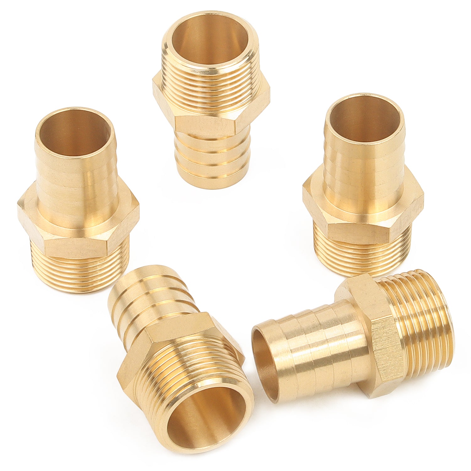 LTWFITTING Brass Barbed Fitting Coupler/Connector 1-Inch Male BSPT x 1-Inch(25mm) Hose Barb Fuel Gas Water (Pack of 5)