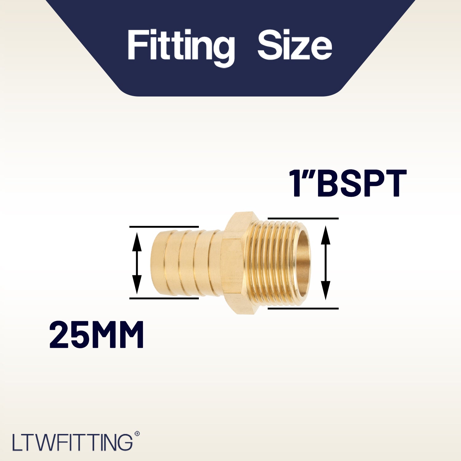 LTWFITTING Brass Barbed Fitting Coupler/Connector 1-Inch Male BSPT x 1-Inch(25mm) Hose Barb Fuel Gas Water (Pack of 100)