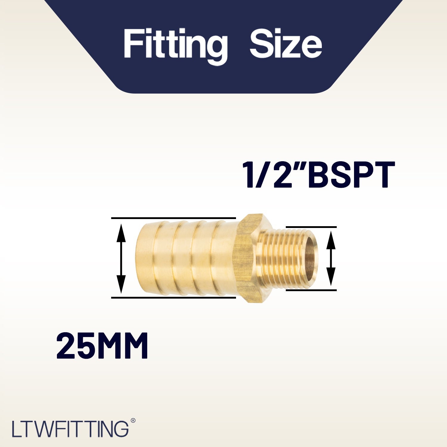 LTWFITTING Brass Barbed Fitting Coupler/Connector 1/2-Inch Male BSPT x 1-Inch(25mm) Hose Barb Fuel Gas Water (Pack of 100)